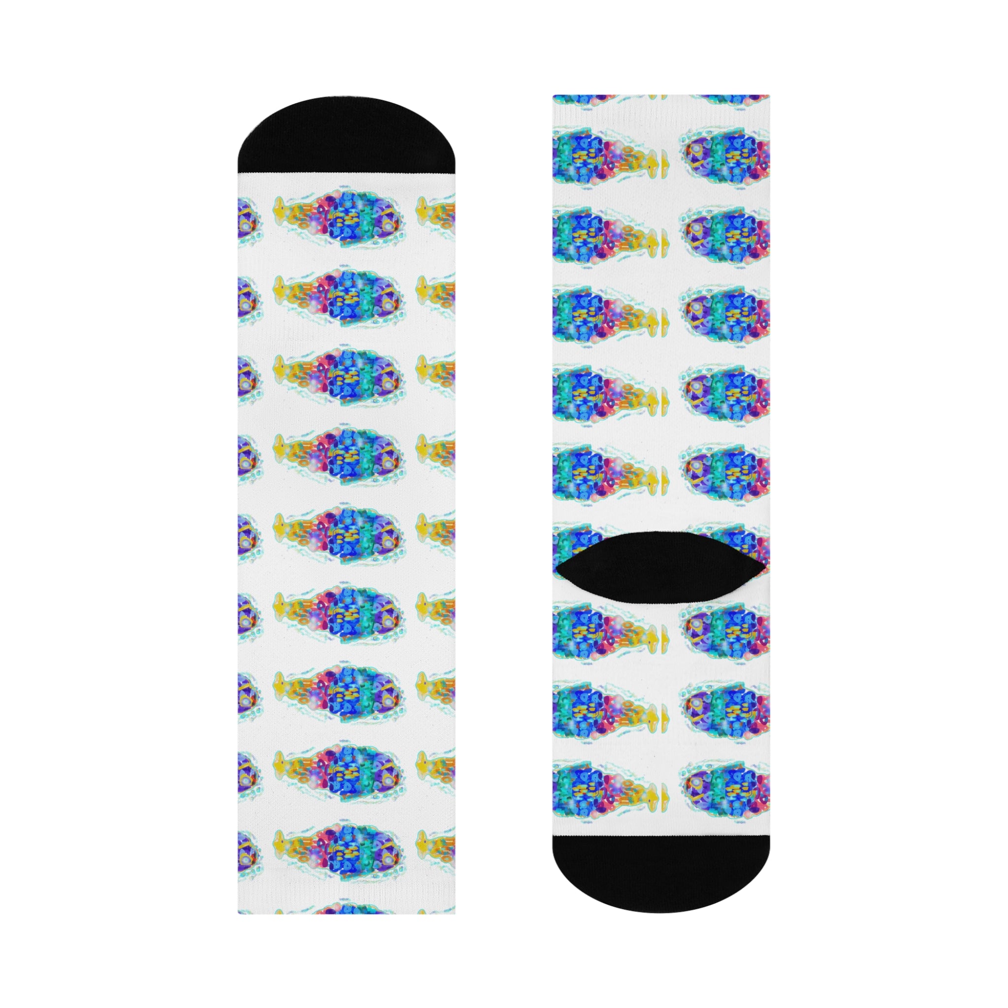 Cushioned Crew Socks — Colorful Abstract Fish Pattern