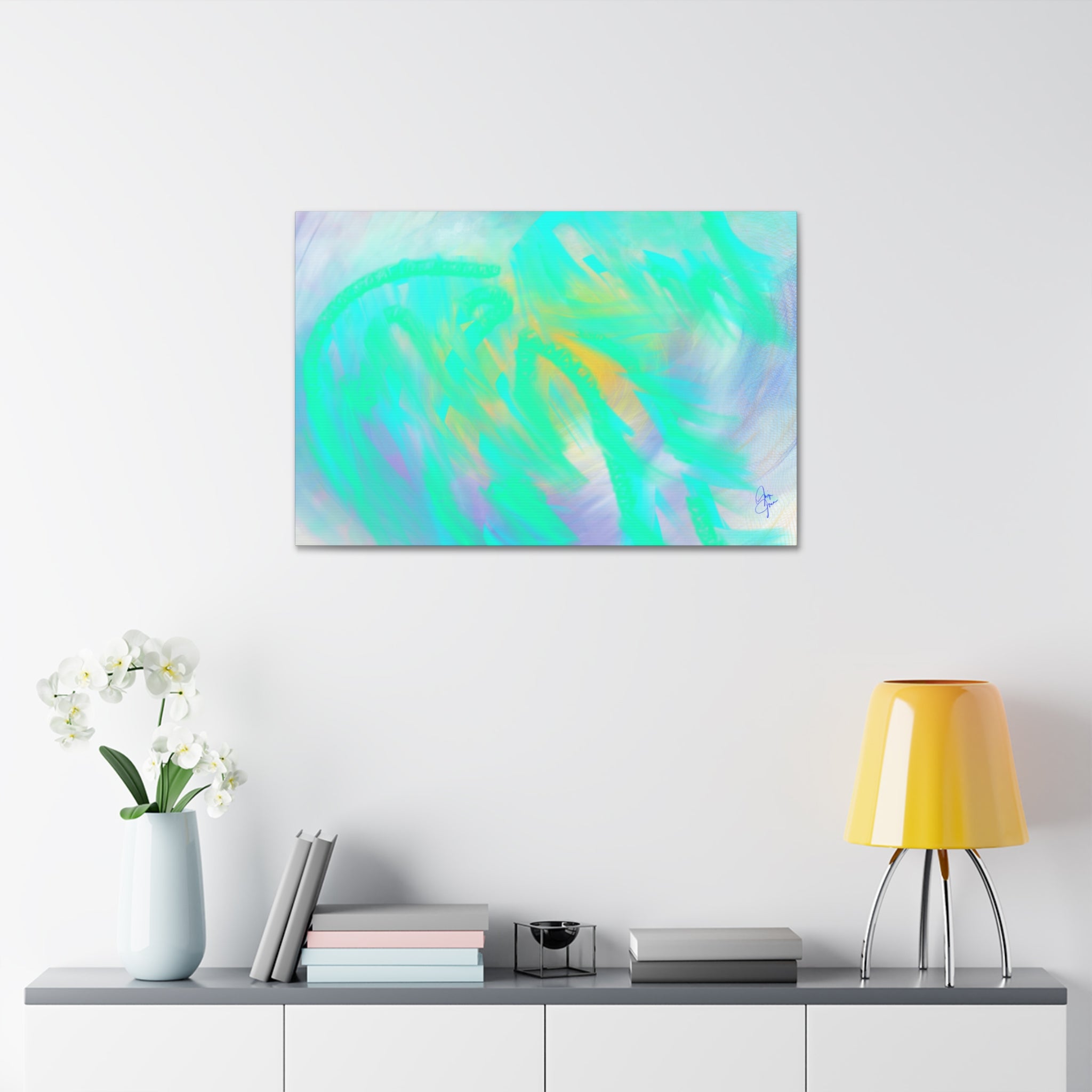 Turquoise Abstract Canvas Print – Ocean Breeze Stretched Wall Art