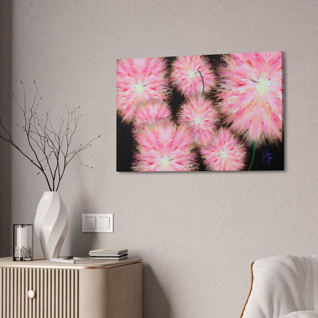 Pink Dandelion Burst Canvas Print — Stretched 1.5" Floral Wall Art