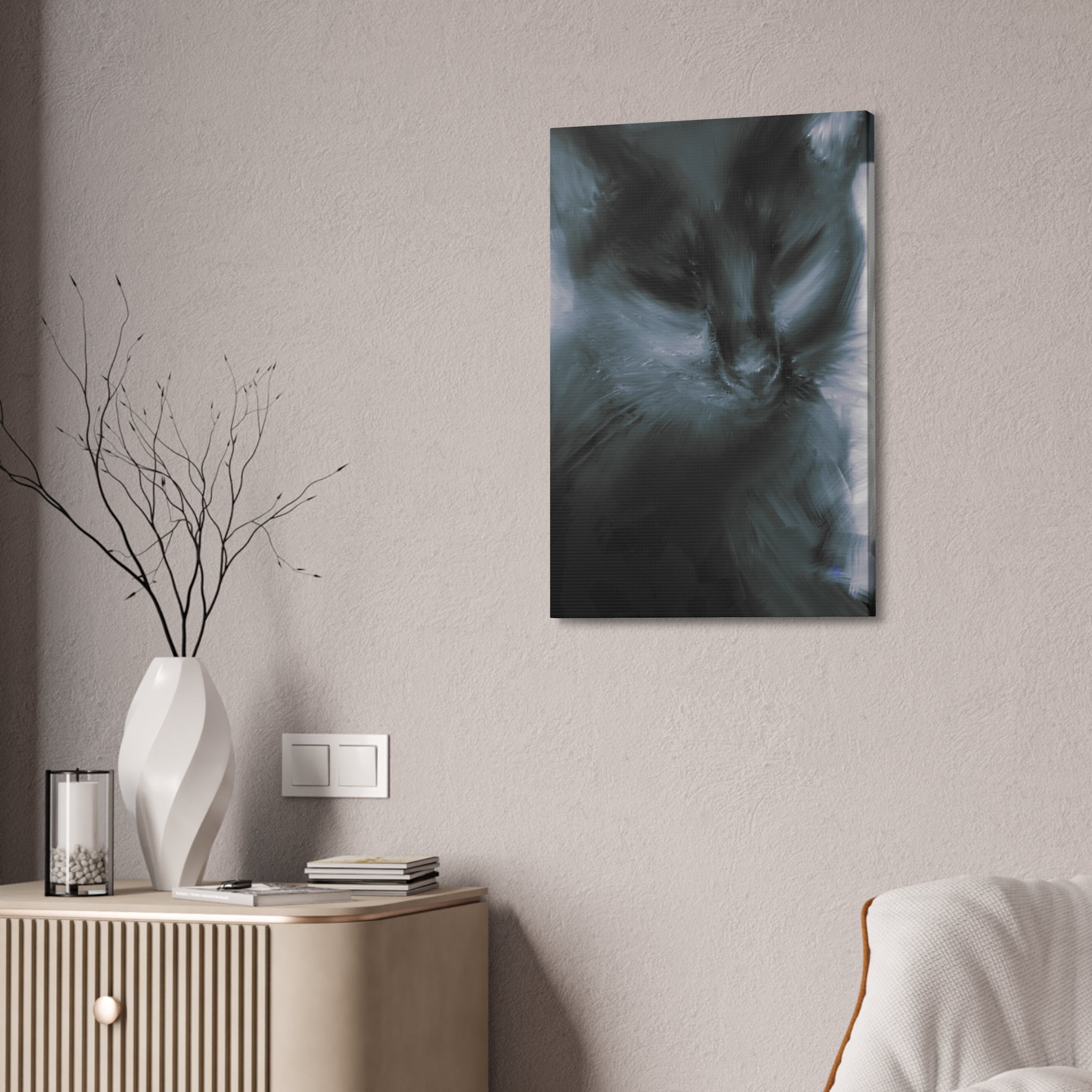 Black Cat Portrait Canvas Stretched Print — Moody Feline Wall Art