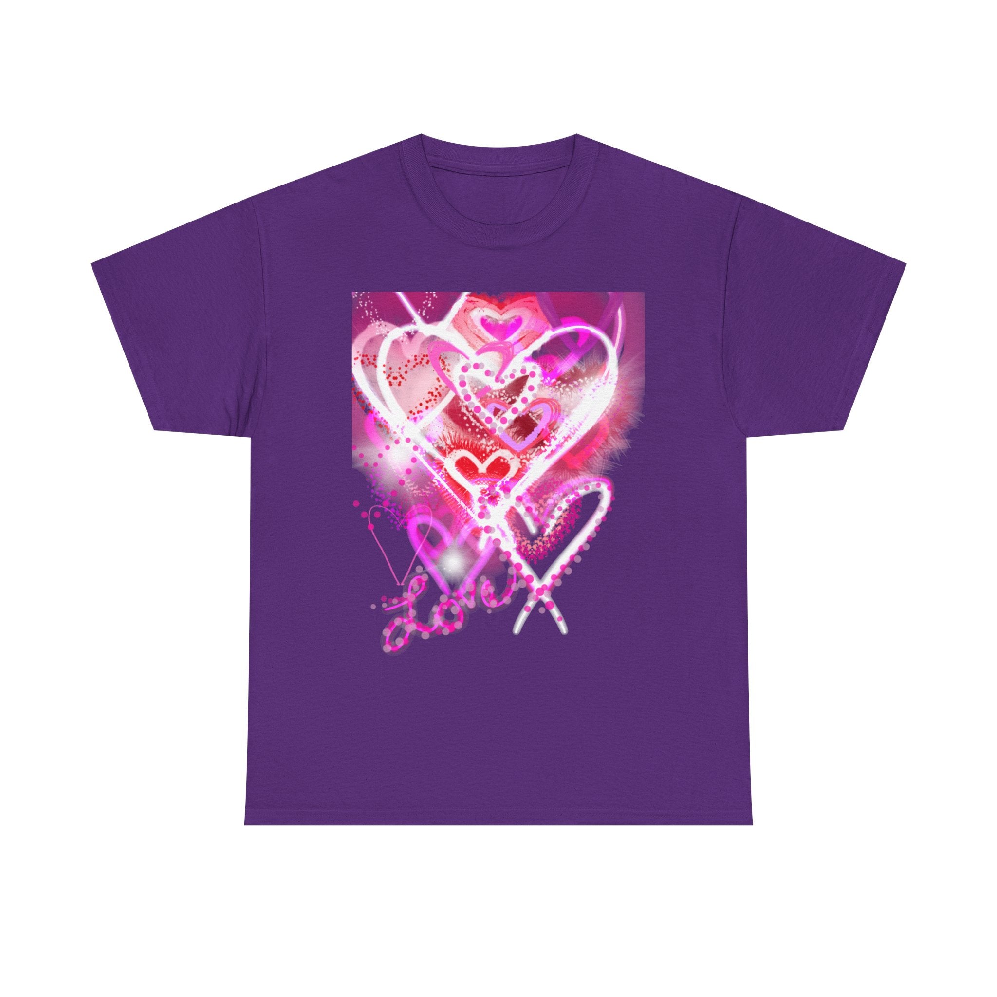 Love Hearts Tee — Pink Watercolor Heart Design Valentine’s Day T‑Shirt