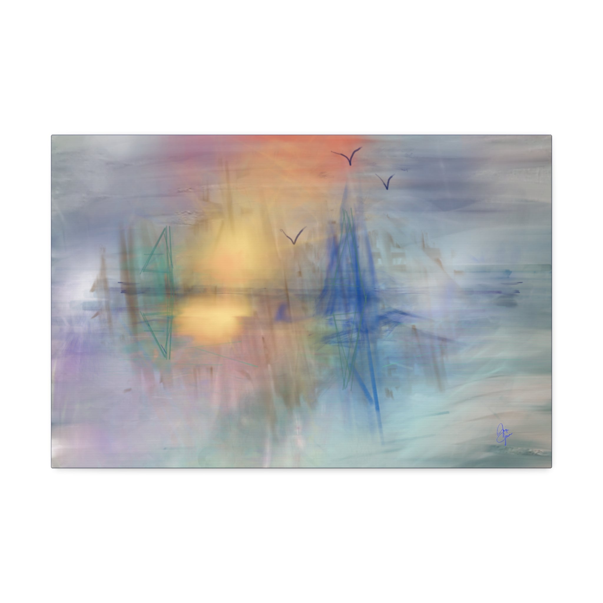 Sunset Harbor Abstract Canvas Wall Art – Stretched 1.5"