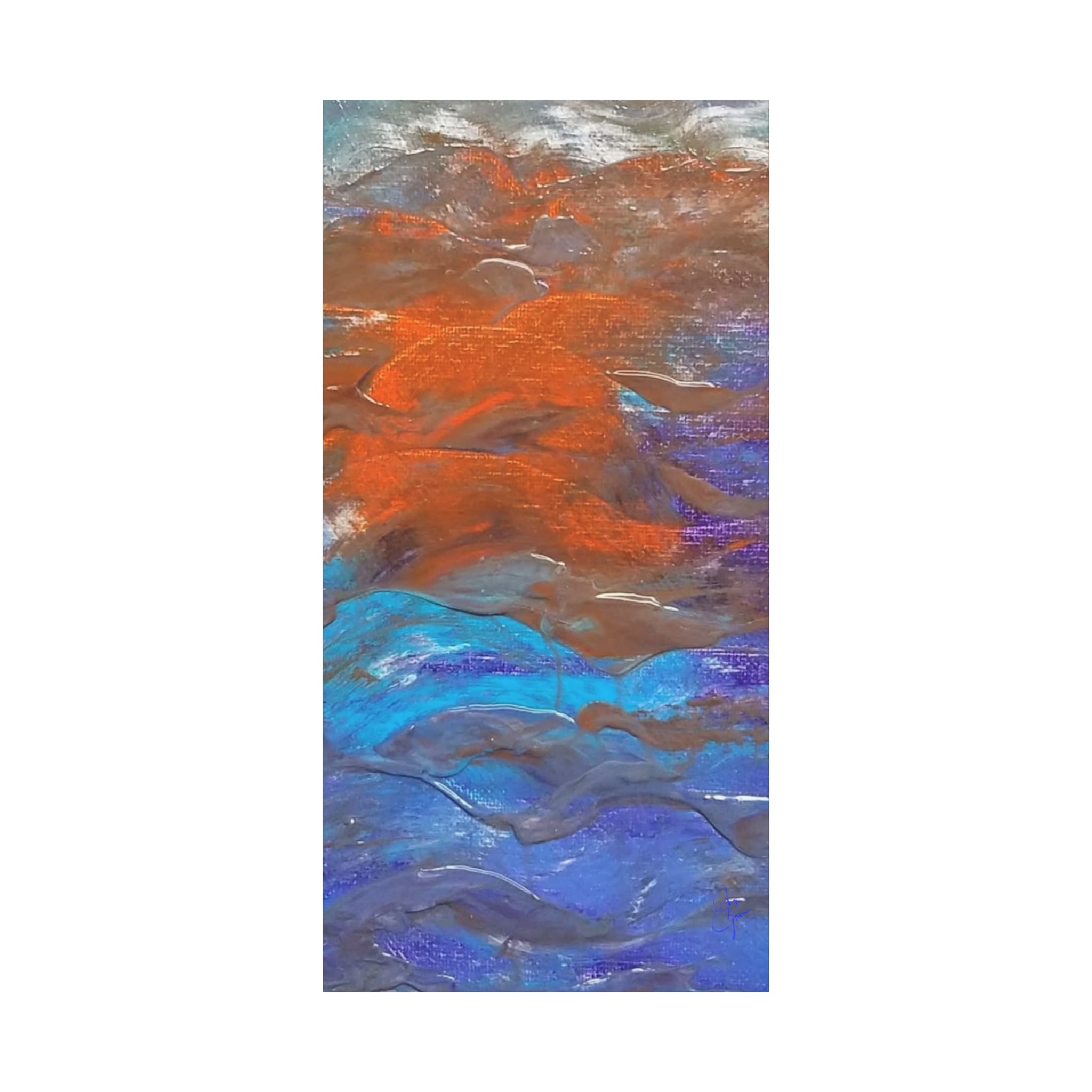 Abstract Ocean Waves Matte Canvas Art - Blue & Orange Textured Stretched Canvas