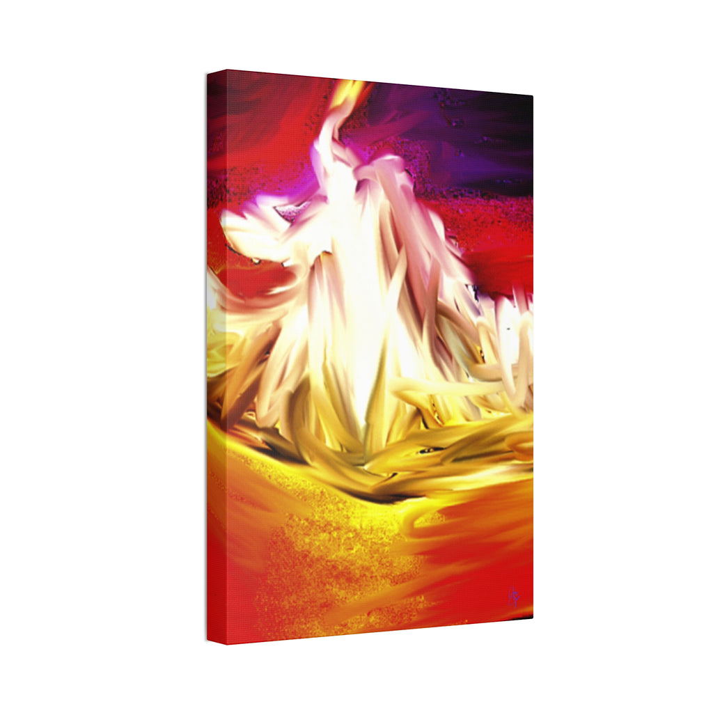 Abstract Campfire Canvas Print — Vibrant Red & Gold Stretched Wall Art