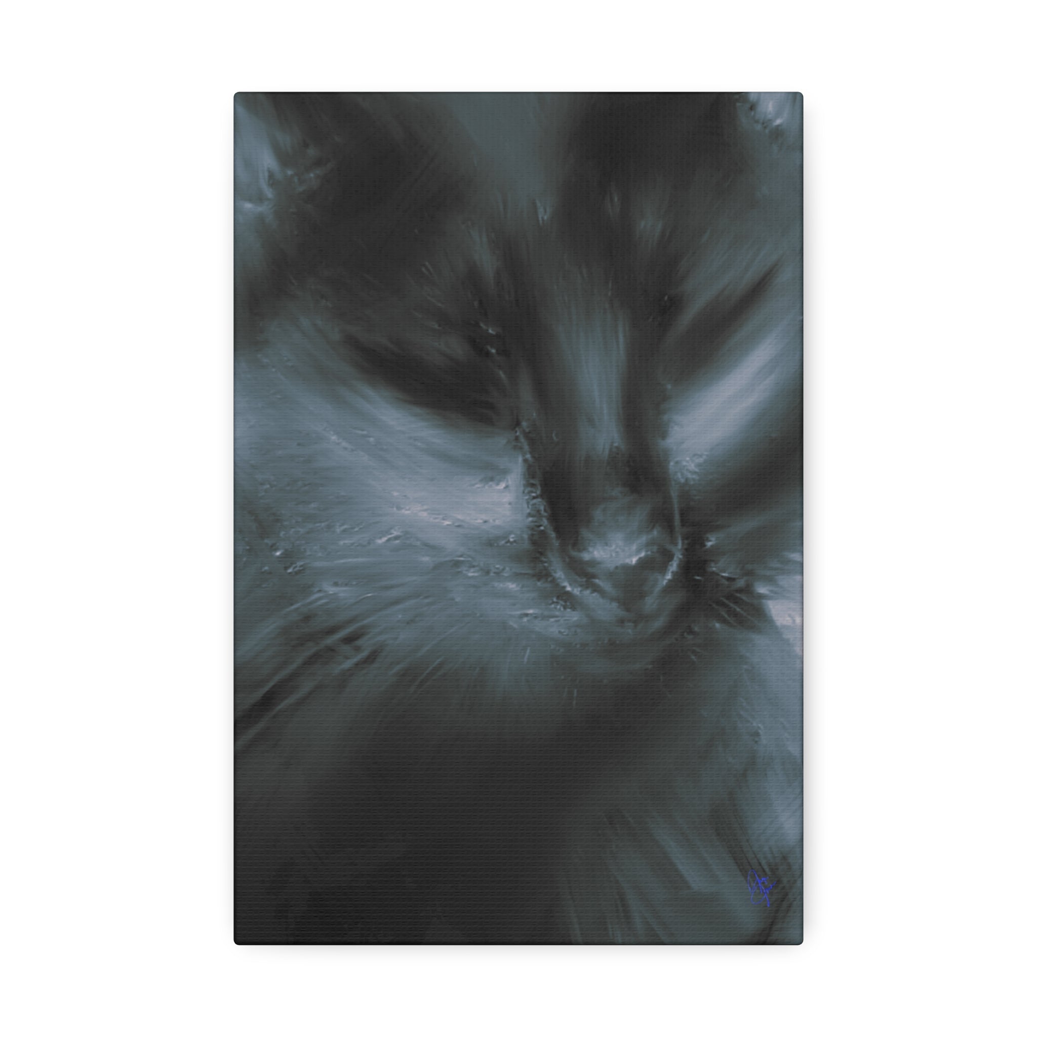 Black Cat Portrait Canvas Stretched Print — Moody Feline Wall Art