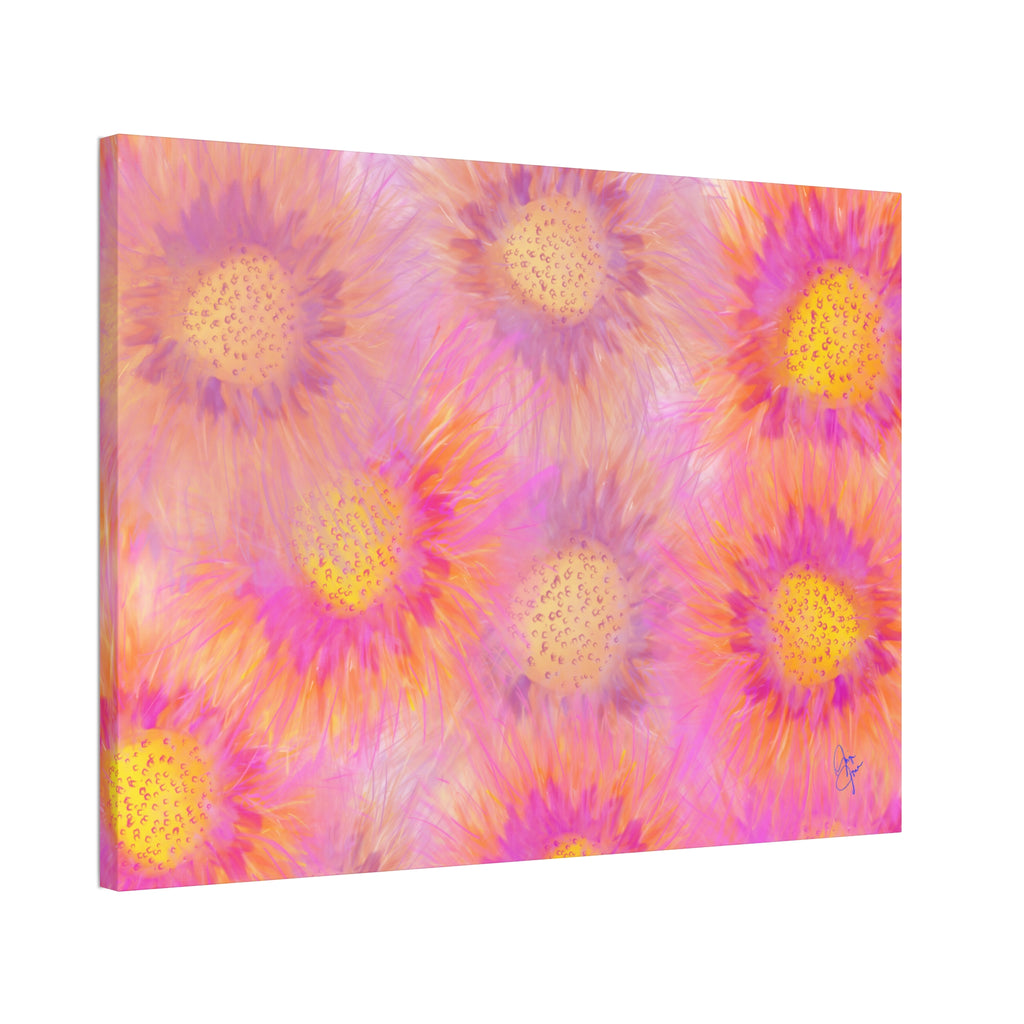 Sunburst Floral Canvas Wall Art — Pink & Yellow Abstract Sunflower Print