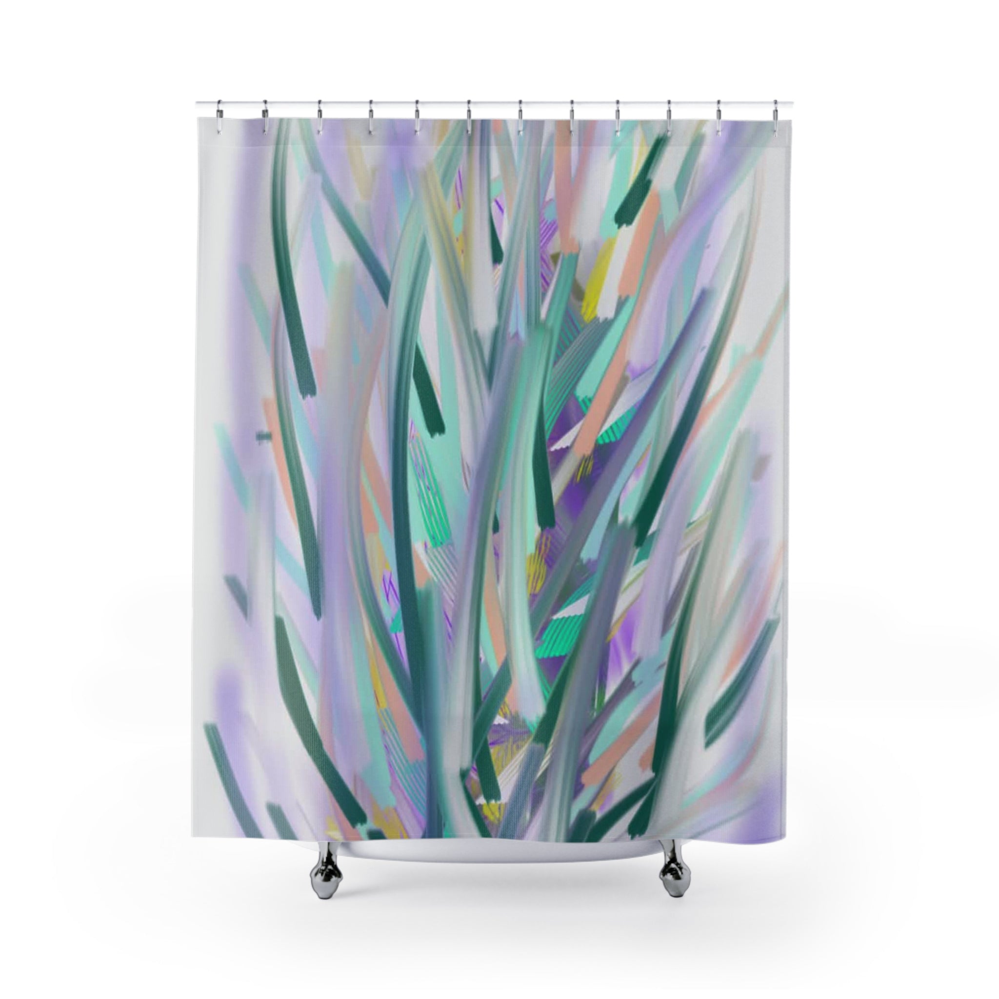 Pastel Abstract Grass Shower Curtain — Serene Botanical Bathroom Décor