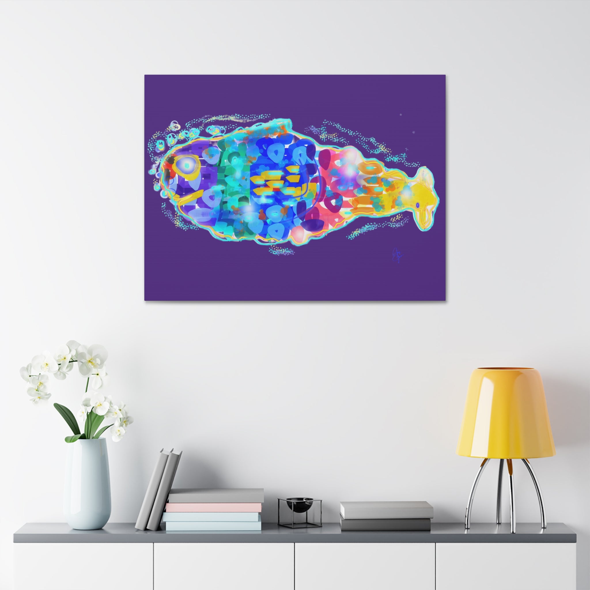 Colorful Abstract Fish Canvas Print — Vibrant Ocean Wall Art