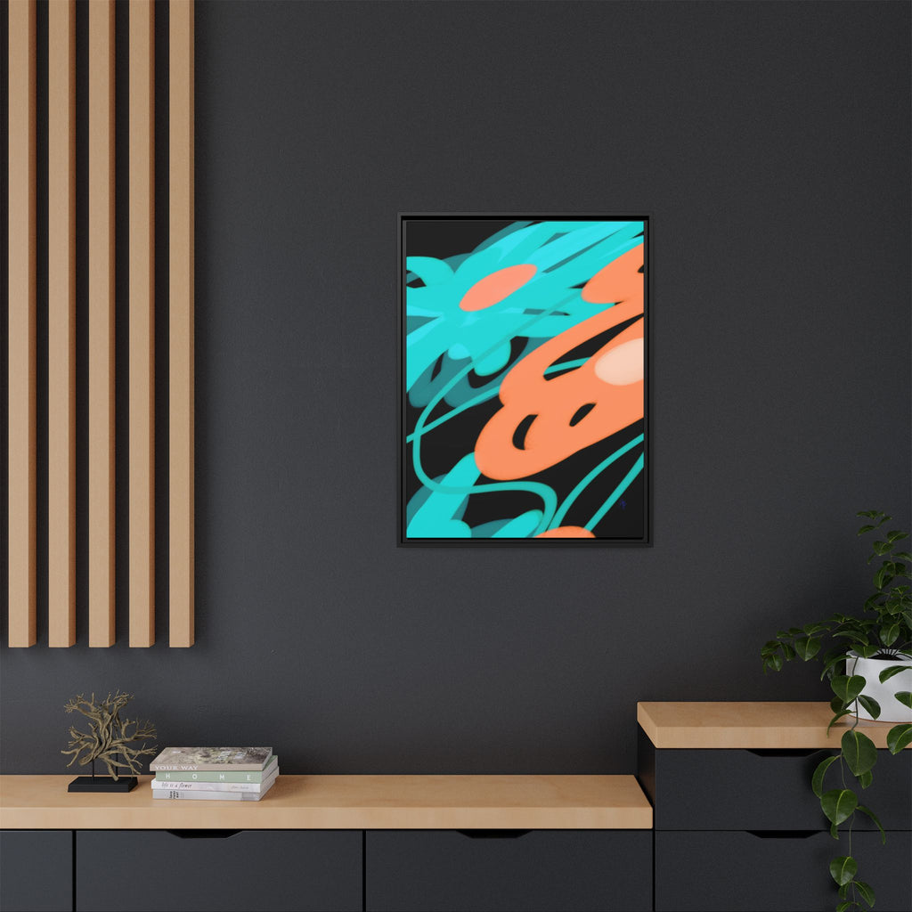 Abstract Teal & Coral Splash Framed Canvas