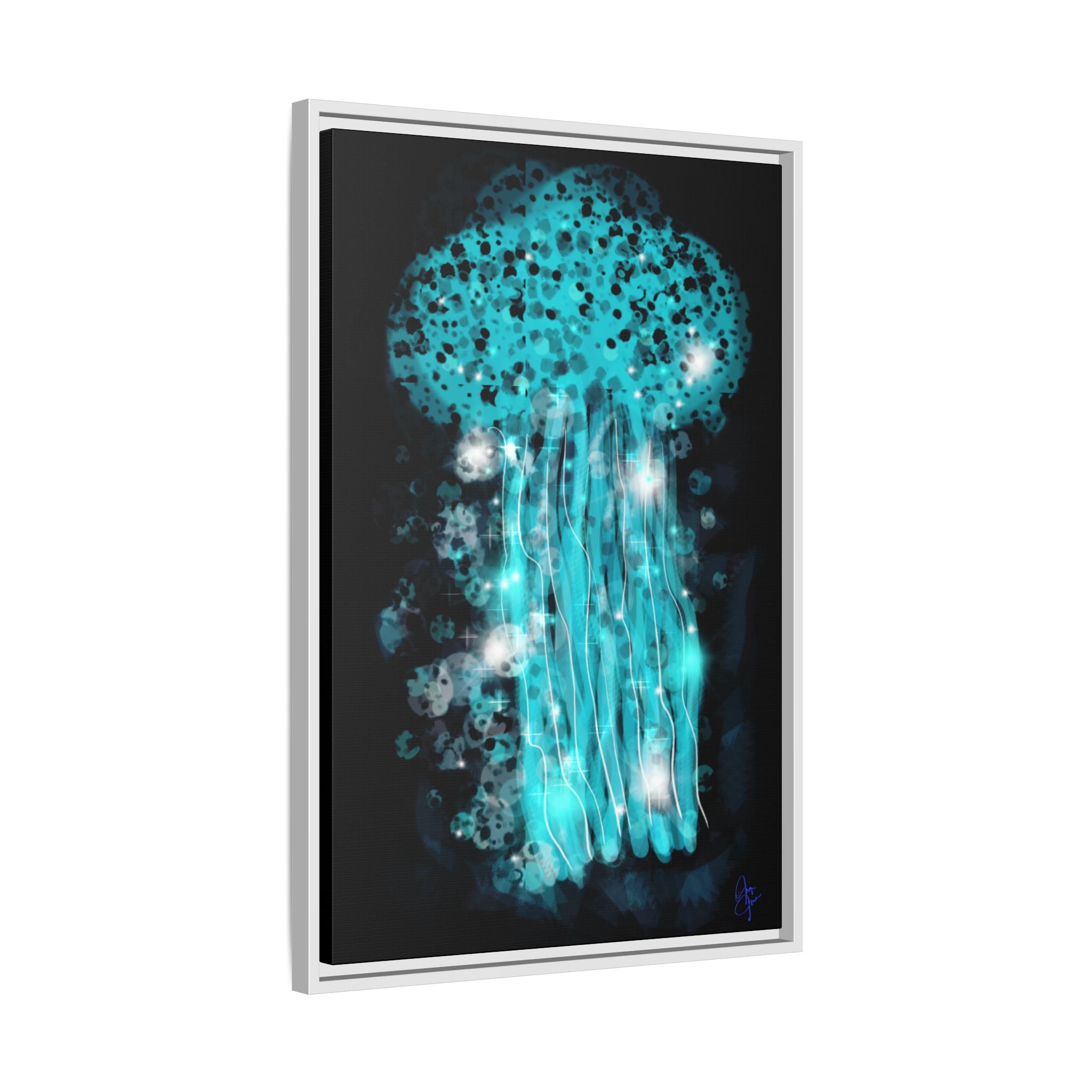 Glowing Jellyfish Art Print — Framed Matte Canvas