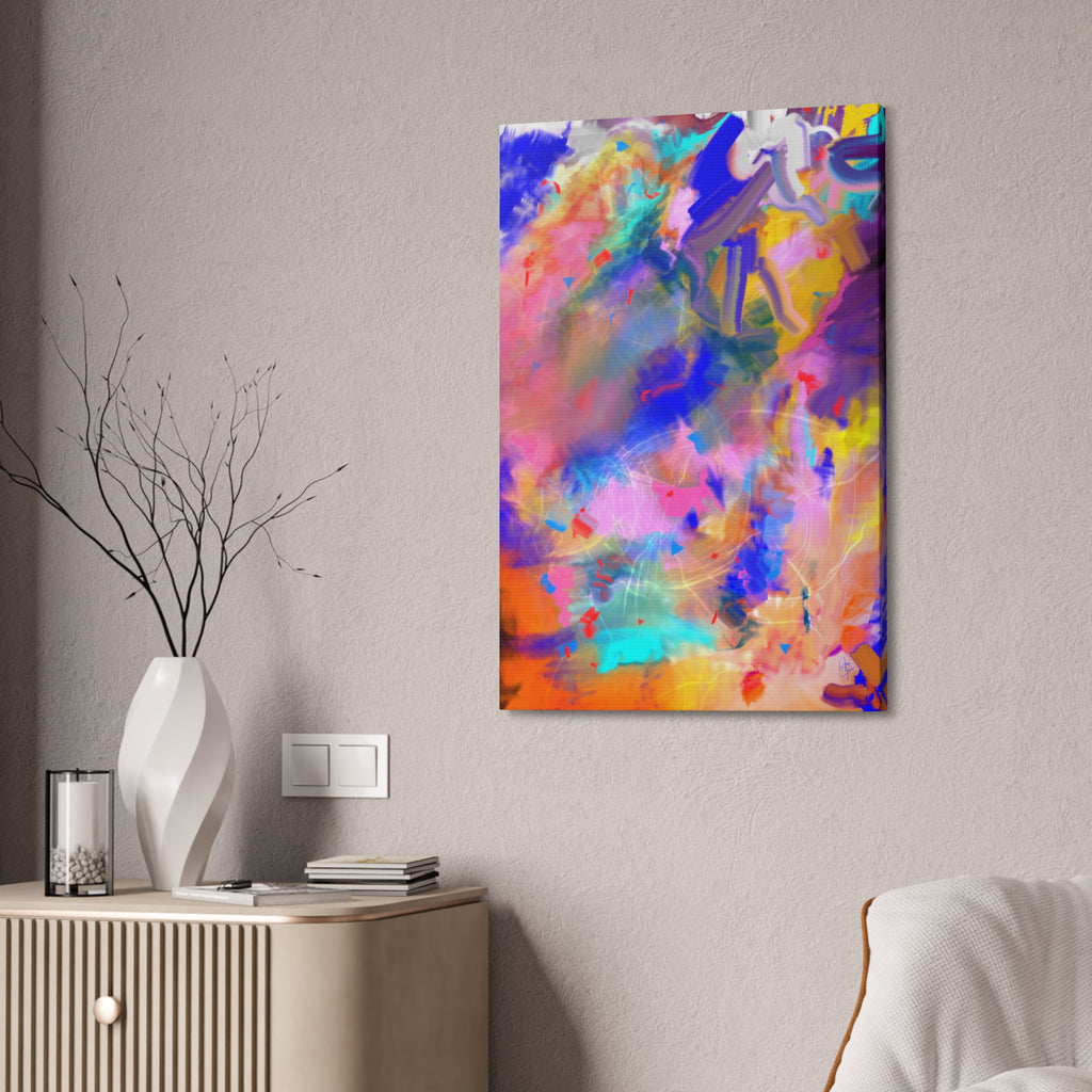 Abstract Color Burst Canvas – Vibrant Pink & Blue Stretched Wall Art