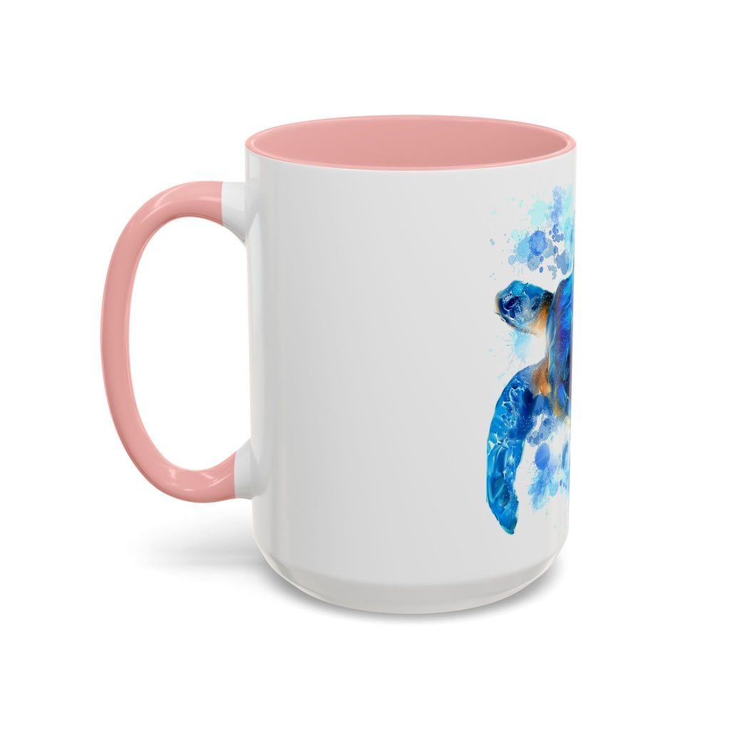 Blue Sea Turtle Accent Coffee Mug — Watercolor Ocean Turtle 11/15oz