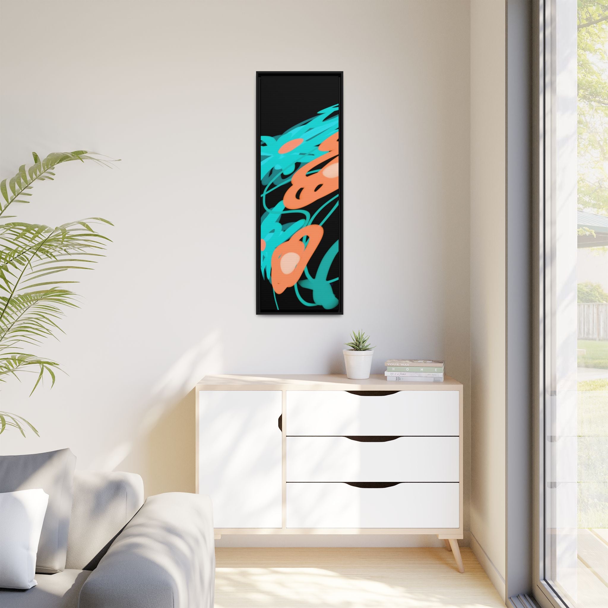 Abstract Teal & Coral Splash Framed Canvas