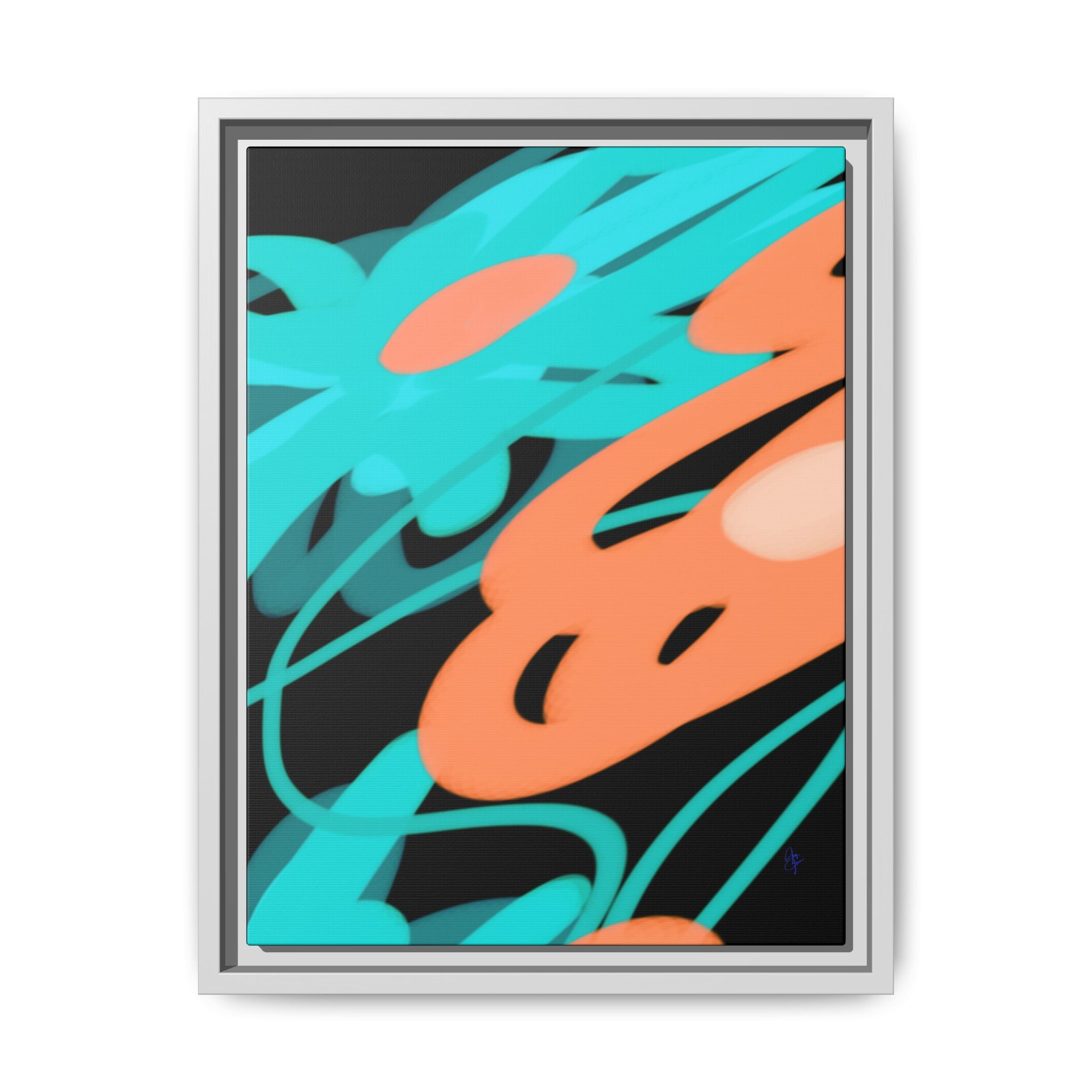 Abstract Teal & Coral Splash Framed Canvas