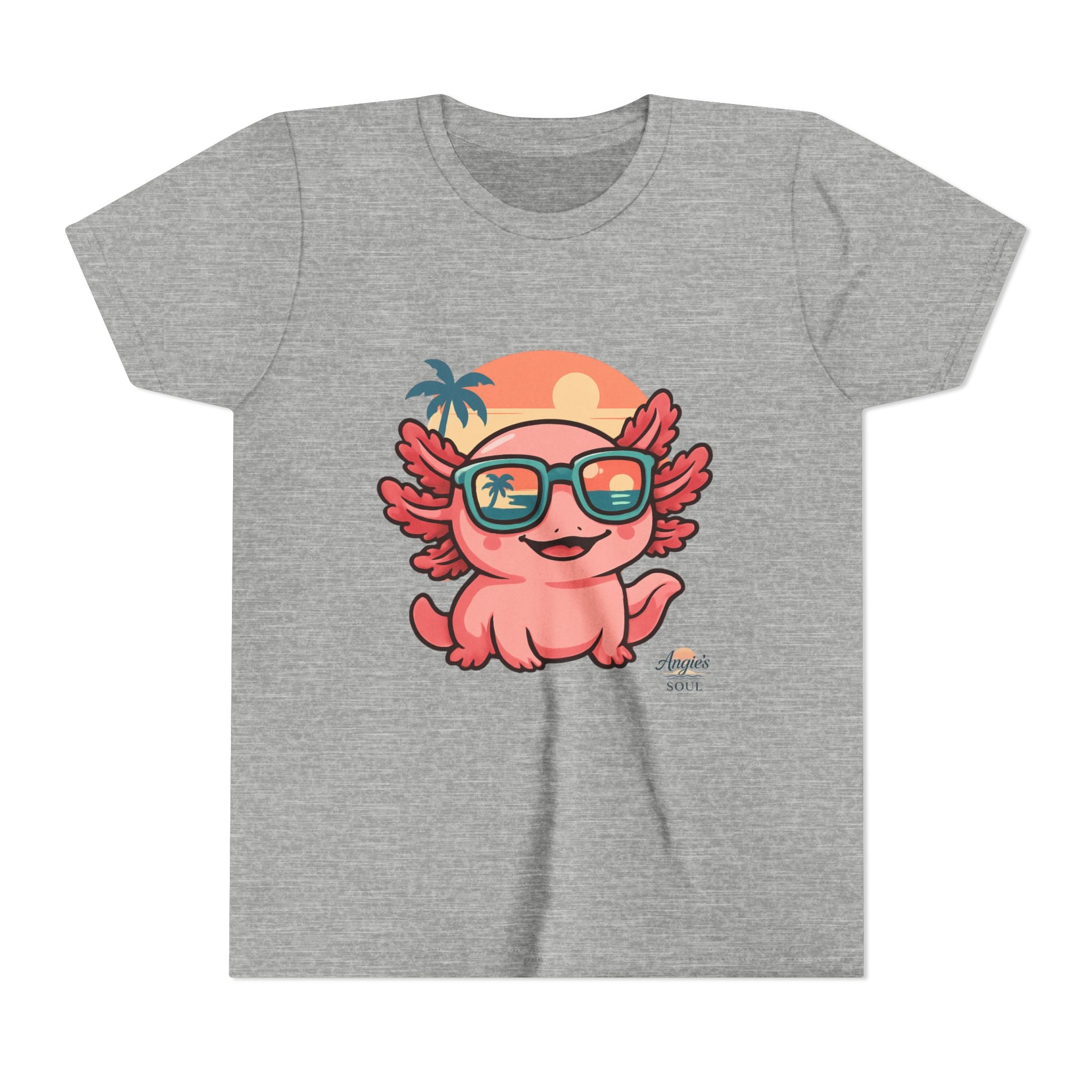 Axolotl Sunset Kids Tee — Cute Sunglasses Beach Axolotl Youth T-Shirt