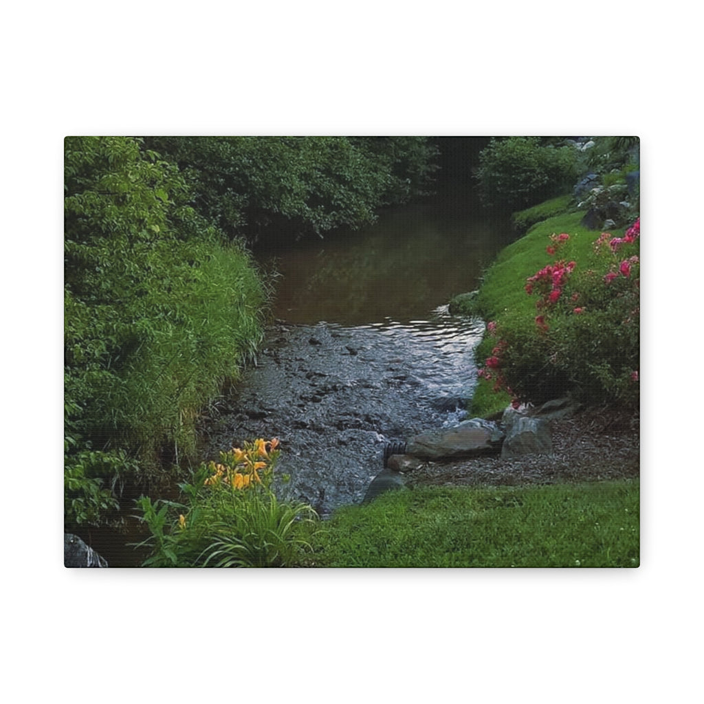 Tranquil Stream Garden — Matte Stretched Canvas Wall Art