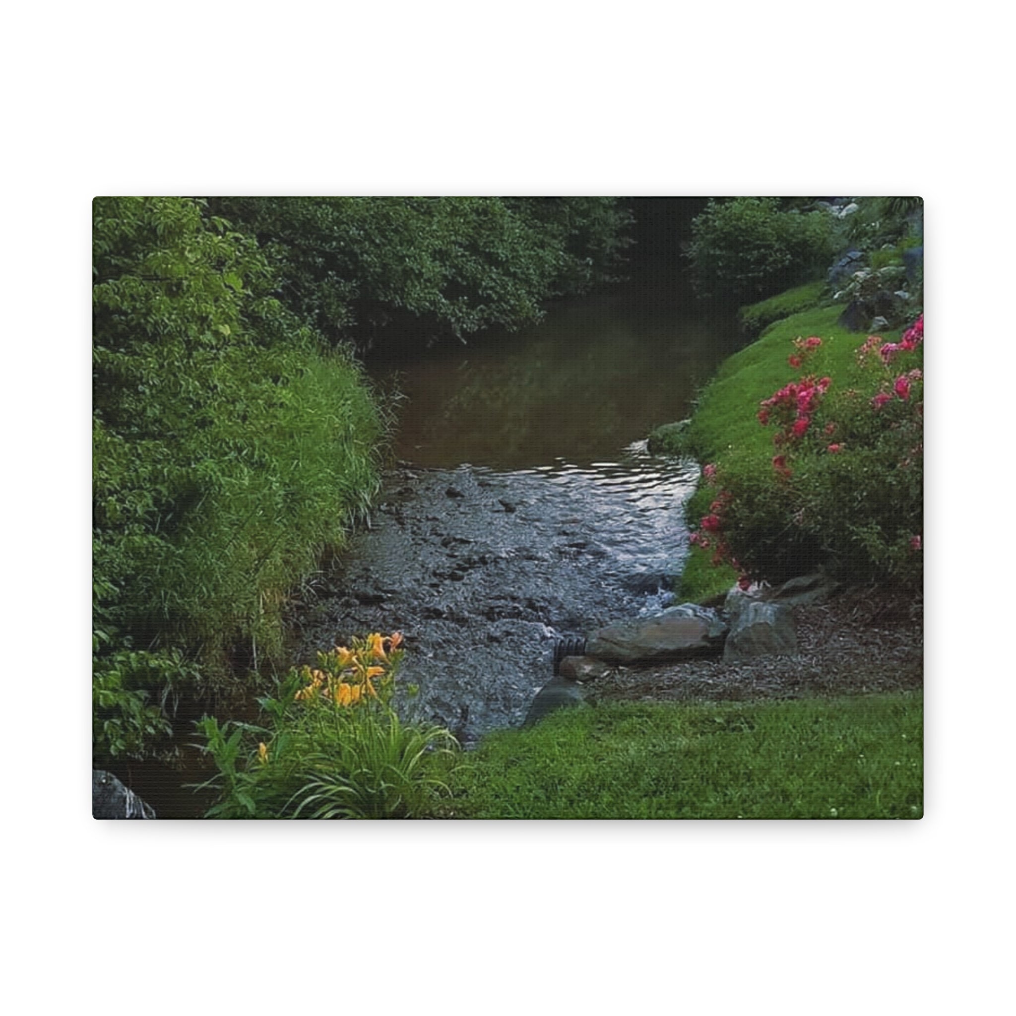 Tranquil Stream Garden — Matte Stretched Canvas Wall Art