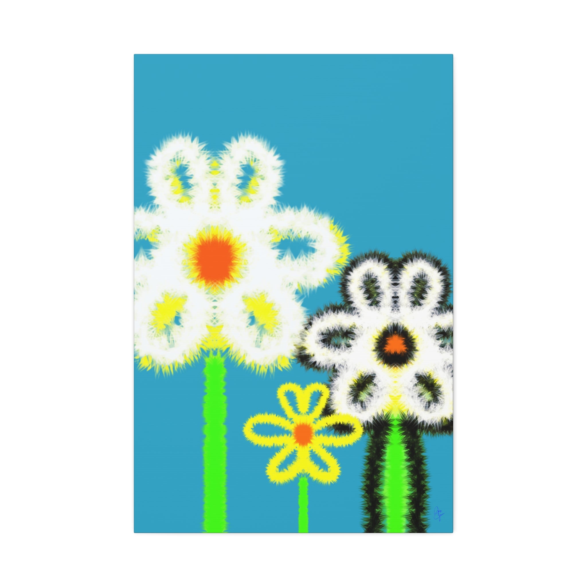 Bright Fuzzy Daisies Canvas Art — Yellow Floral Wall Decor, Stretched 1.5"