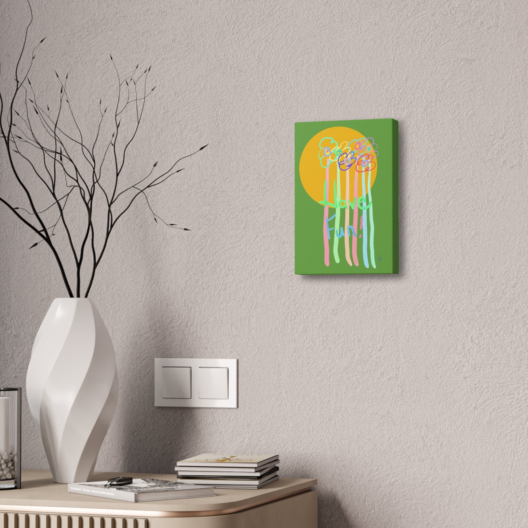 Have Fun Floral Canvas Art — Bright Green Stretched Wall Decor
