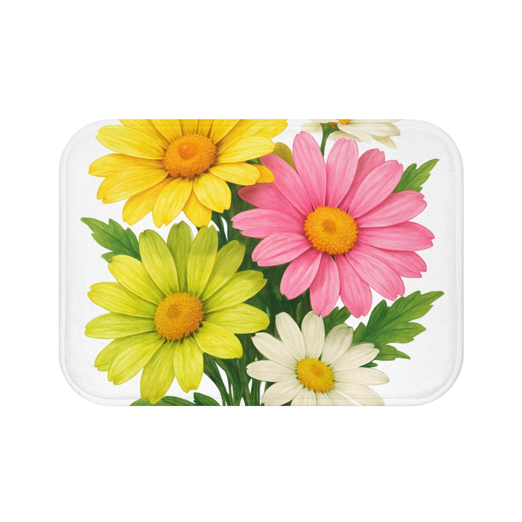 Floral Daisies Bath Mat — Bright Spring Bouquet Bathroom Rug