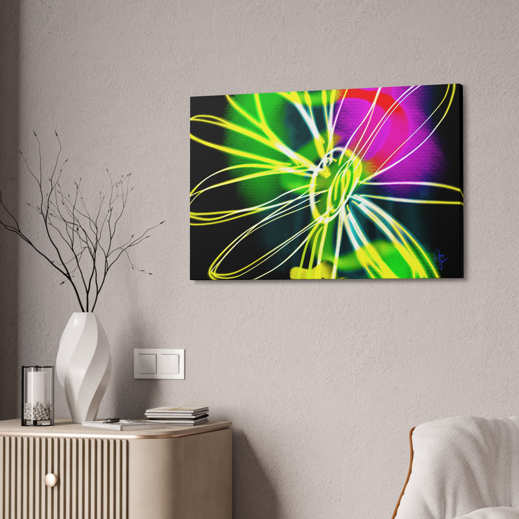 Neon Bloom Canvas Print — Abstract Floral Wall Art (Stretched 1.5")