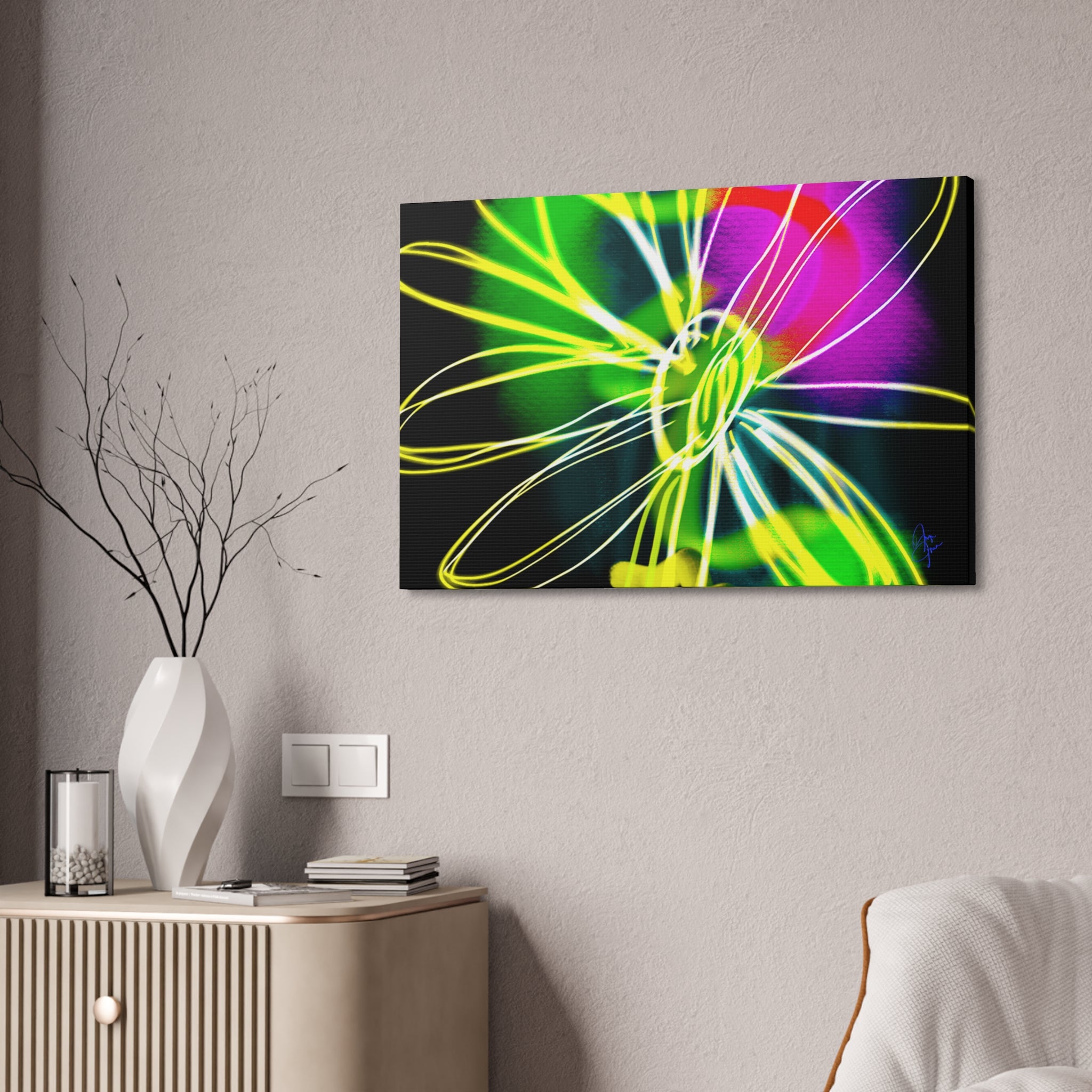 Neon Bloom Canvas Print — Abstract Floral Wall Art (Stretched 1.5")