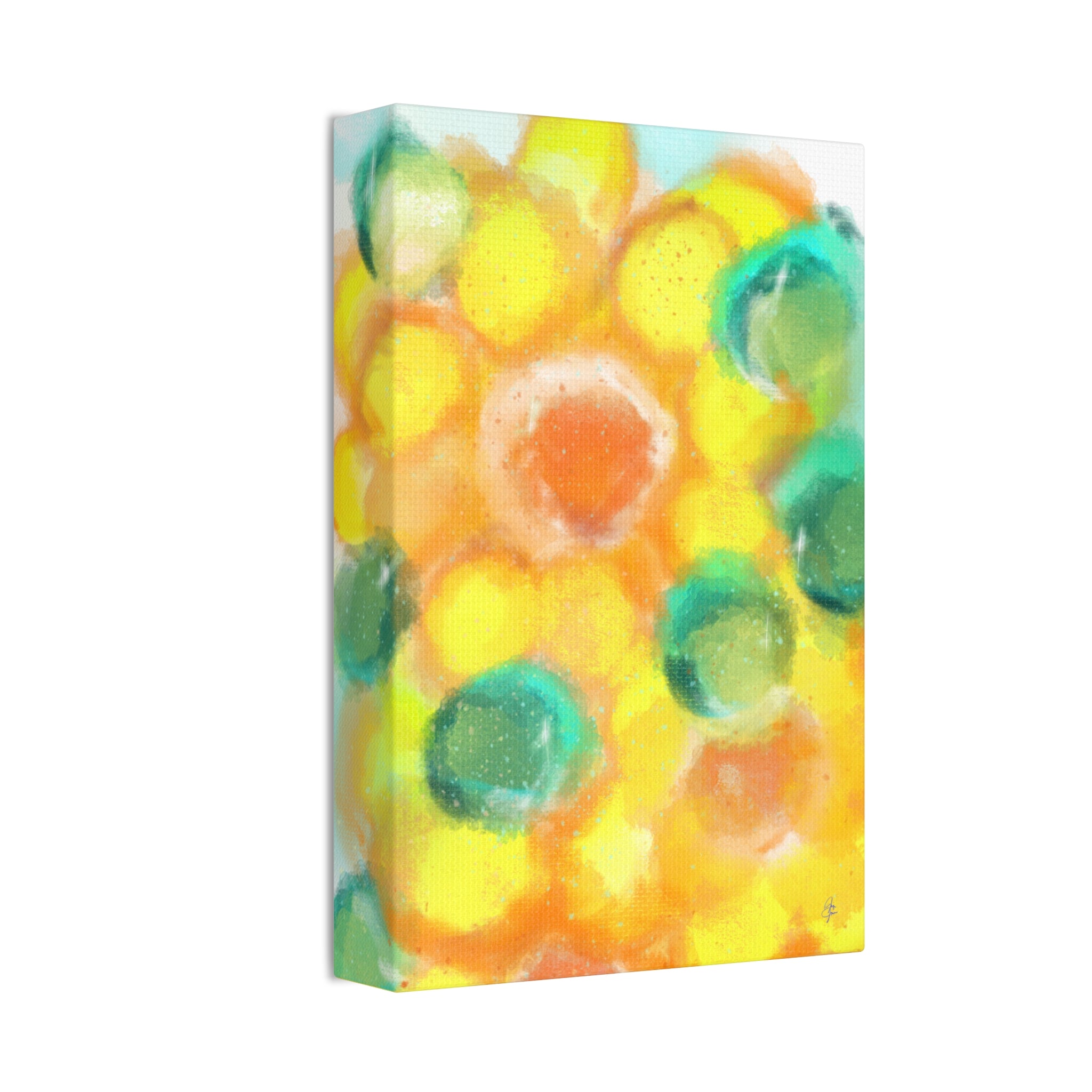 Abstract Sunshine Circles Canvas Art – Vibrant Yellow & Teal Stretched Wall Decor