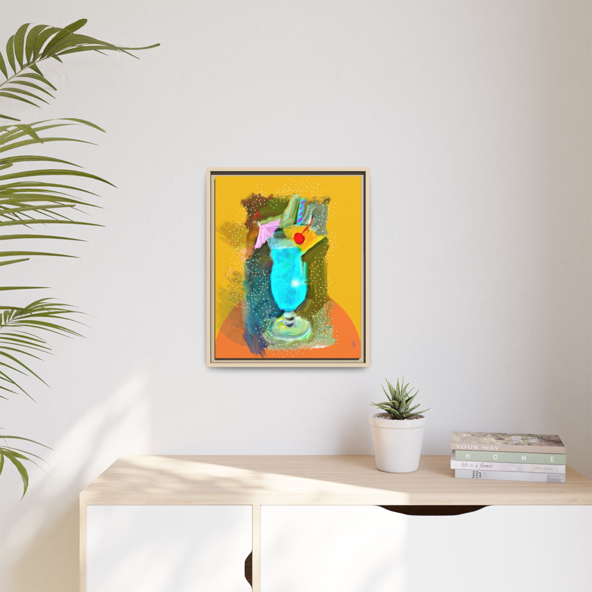 Tropical Blue Cocktail Canvas Print — Framed Matte Bar Art