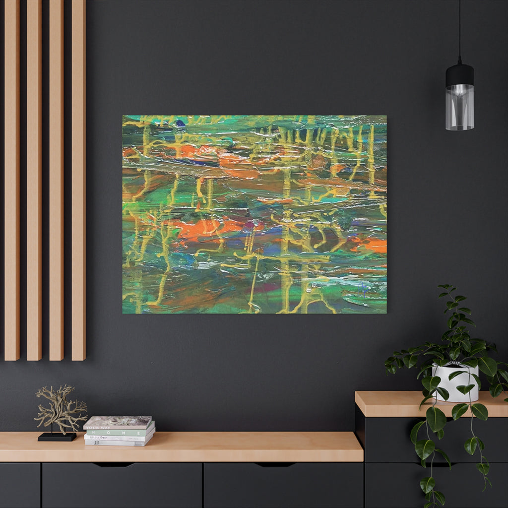 Abstract Green & Orange Matte Canvas Wall Art - Stretched 1.25"