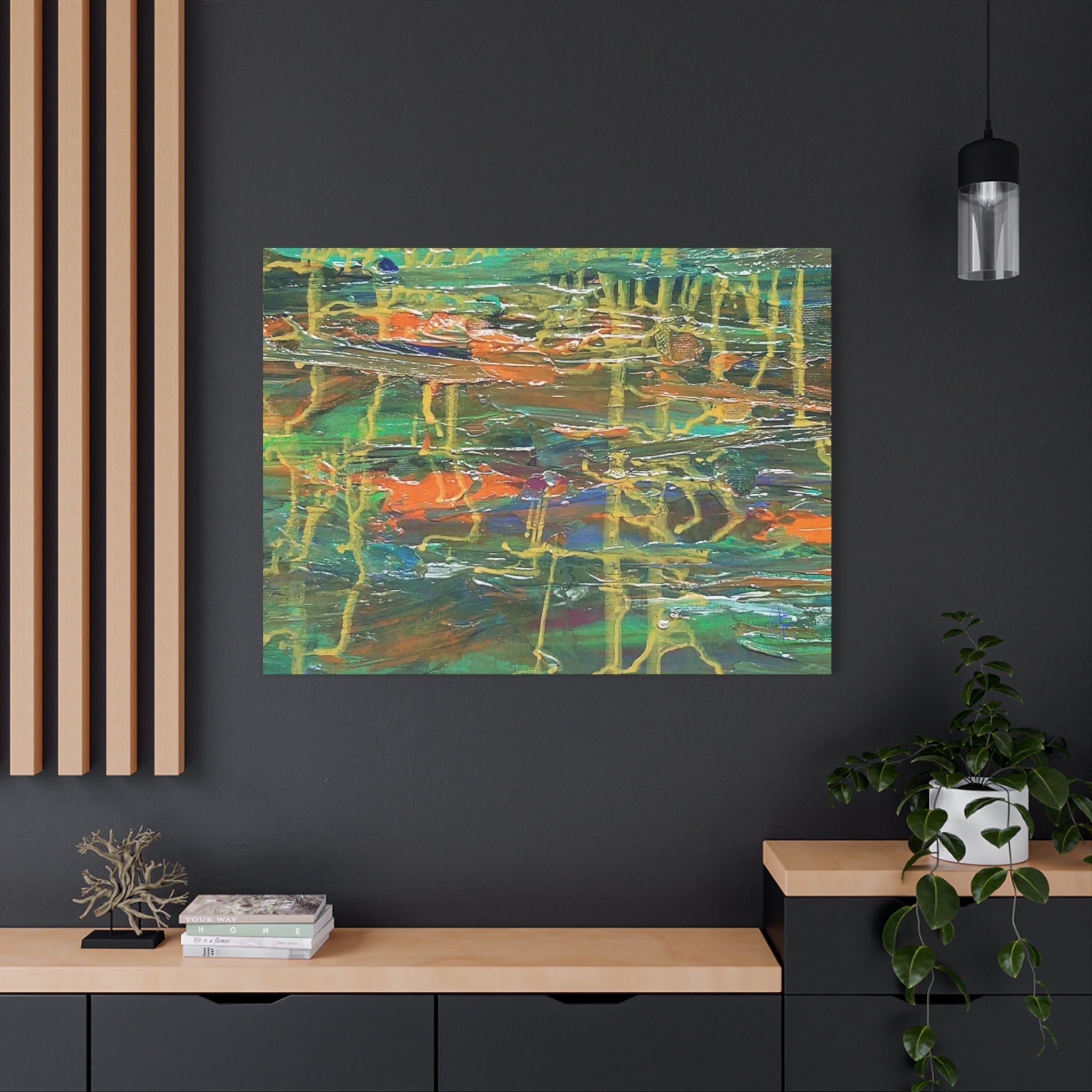 Abstract Green & Orange Matte Canvas Wall Art - Stretched 1.25"