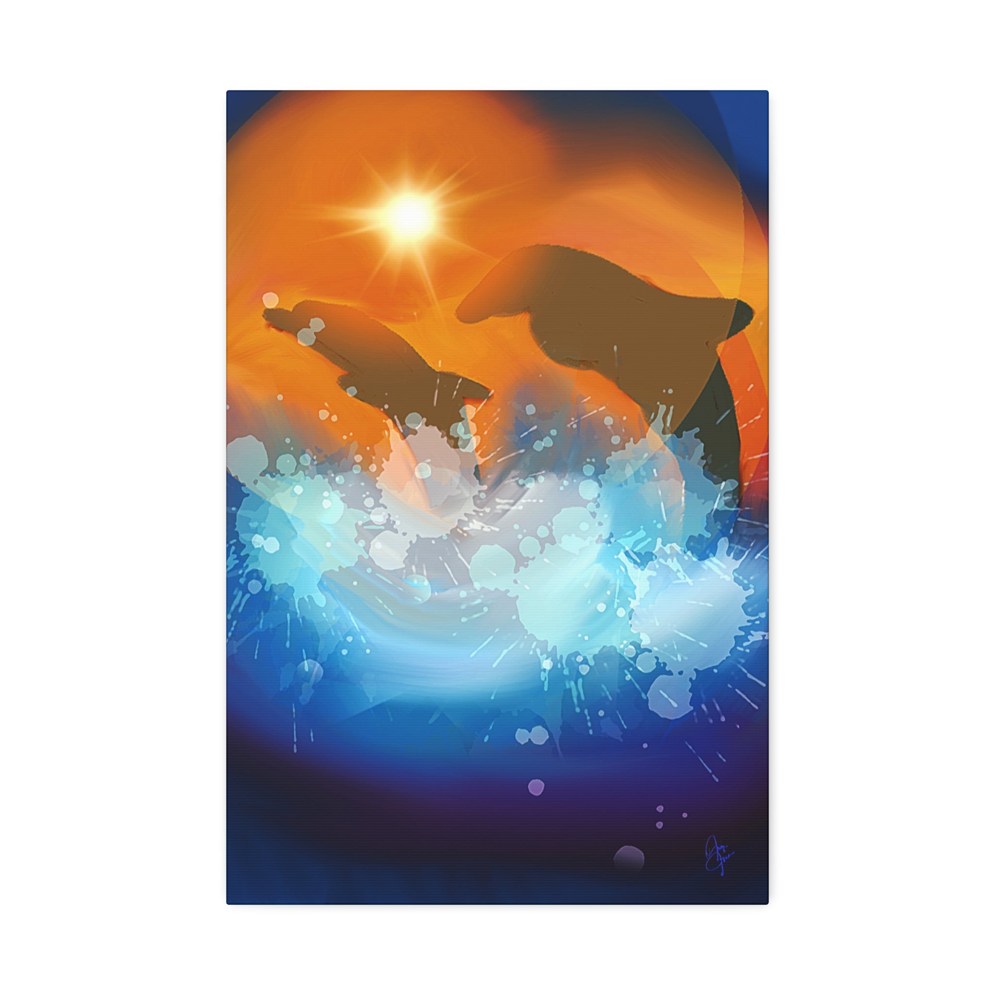 Sunset Dolphin Canvas Wall Art — Vibrant Ocean Sunset Stretch Canvas