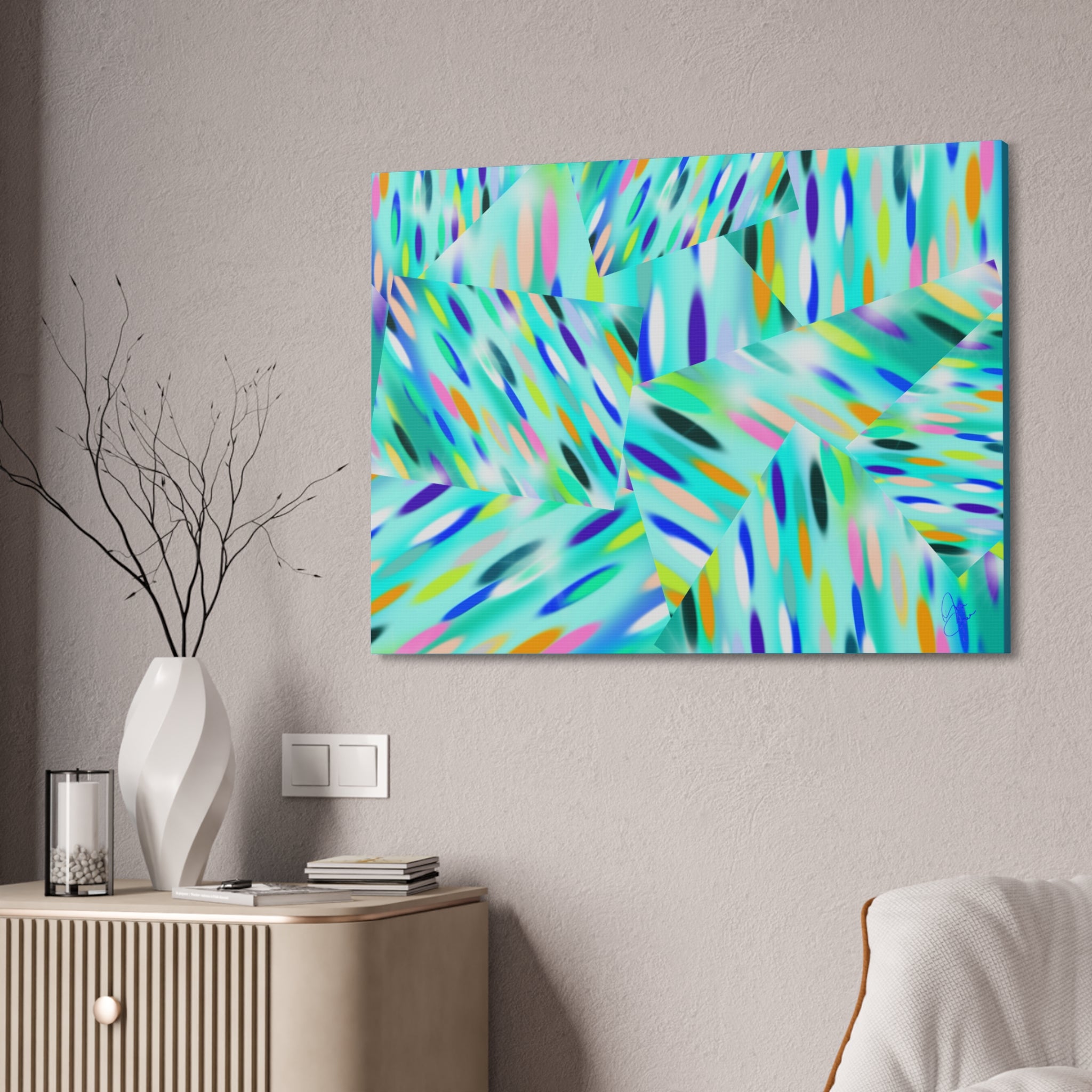 Abstract Aqua Canvas Print — Turquoise Geometric Art on Stretched 1.5" Canvas