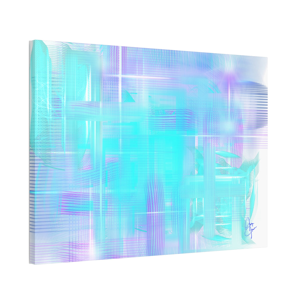 Abstract Aqua Pastel Canvas Art - Turquoise & Lavender Modern Wall Decor (1.5" Stretched)