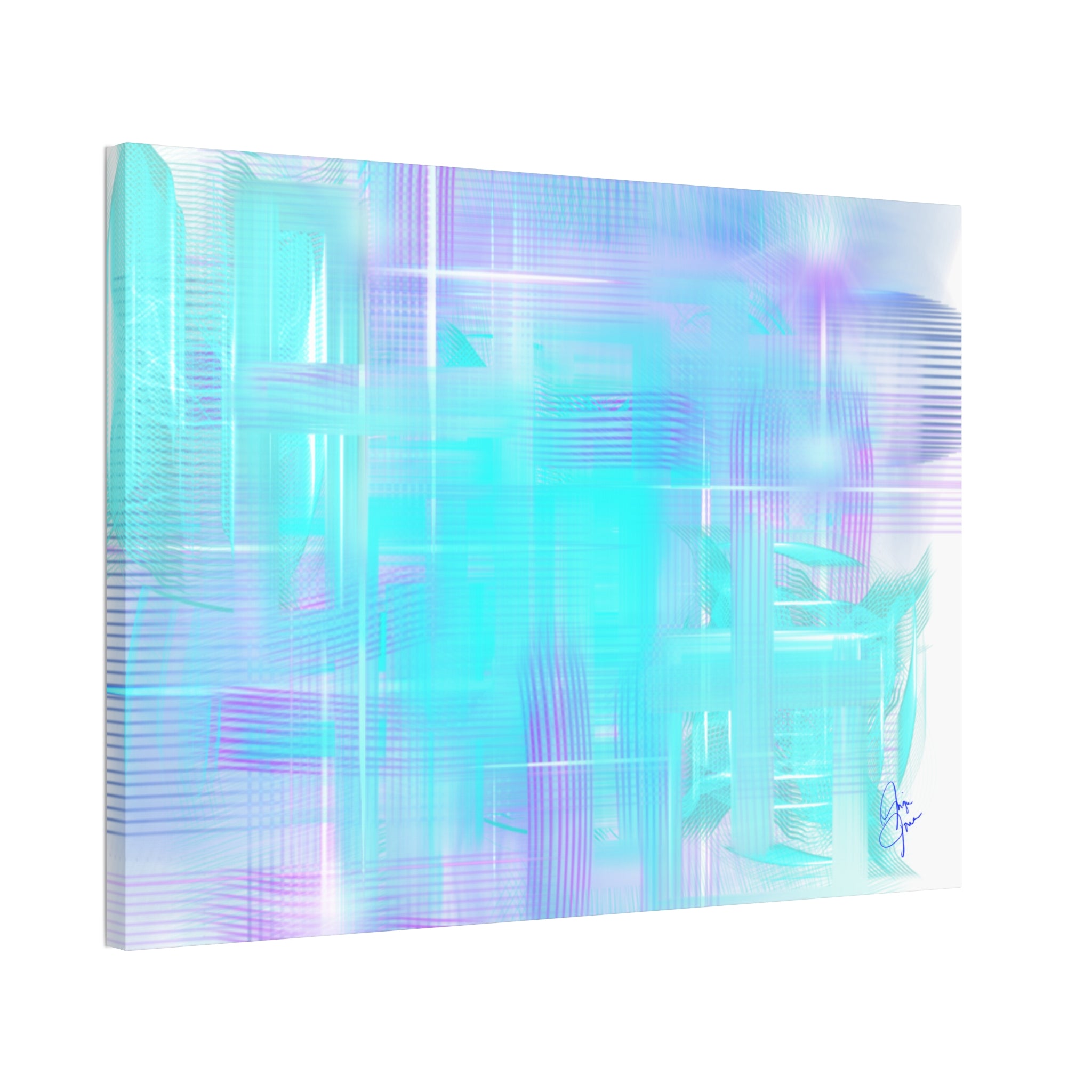 Abstract Aqua Pastel Canvas Art - Turquoise & Lavender Modern Wall Decor (1.5" Stretched)