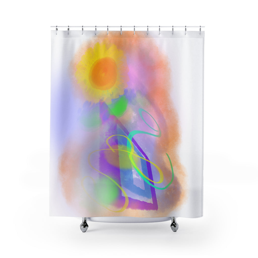 Sunflower Dream Shower Curtain — Pastel Abstract Floral Bathroom Decor