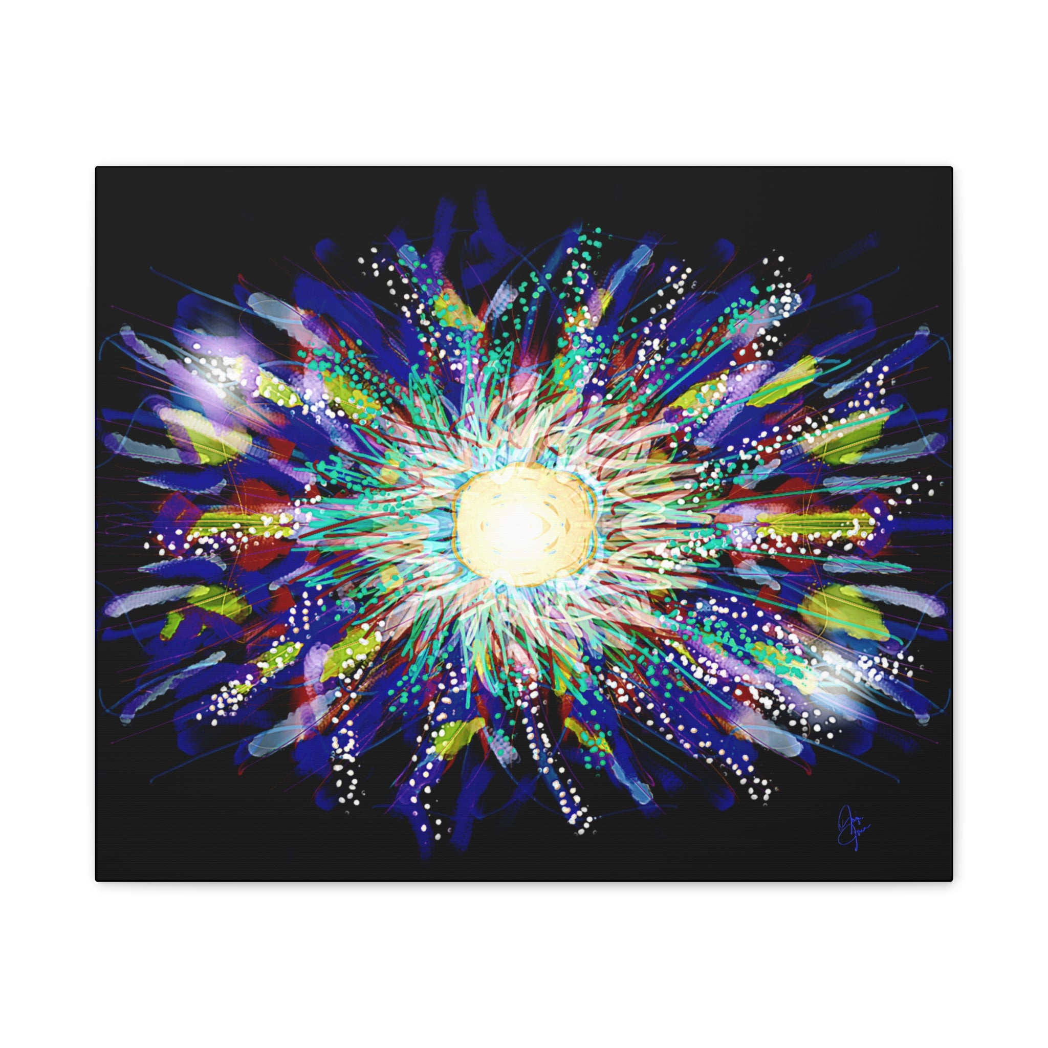 Abstract Cosmic Burst Canvas Wall Art — Colorful Sunflower Explosion on Black