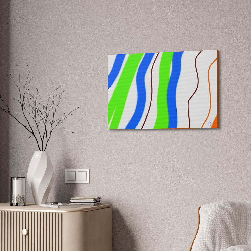 Abstract Wavy Stripes Canvas Print — Colorful Blue, Green & Orange Wall Art