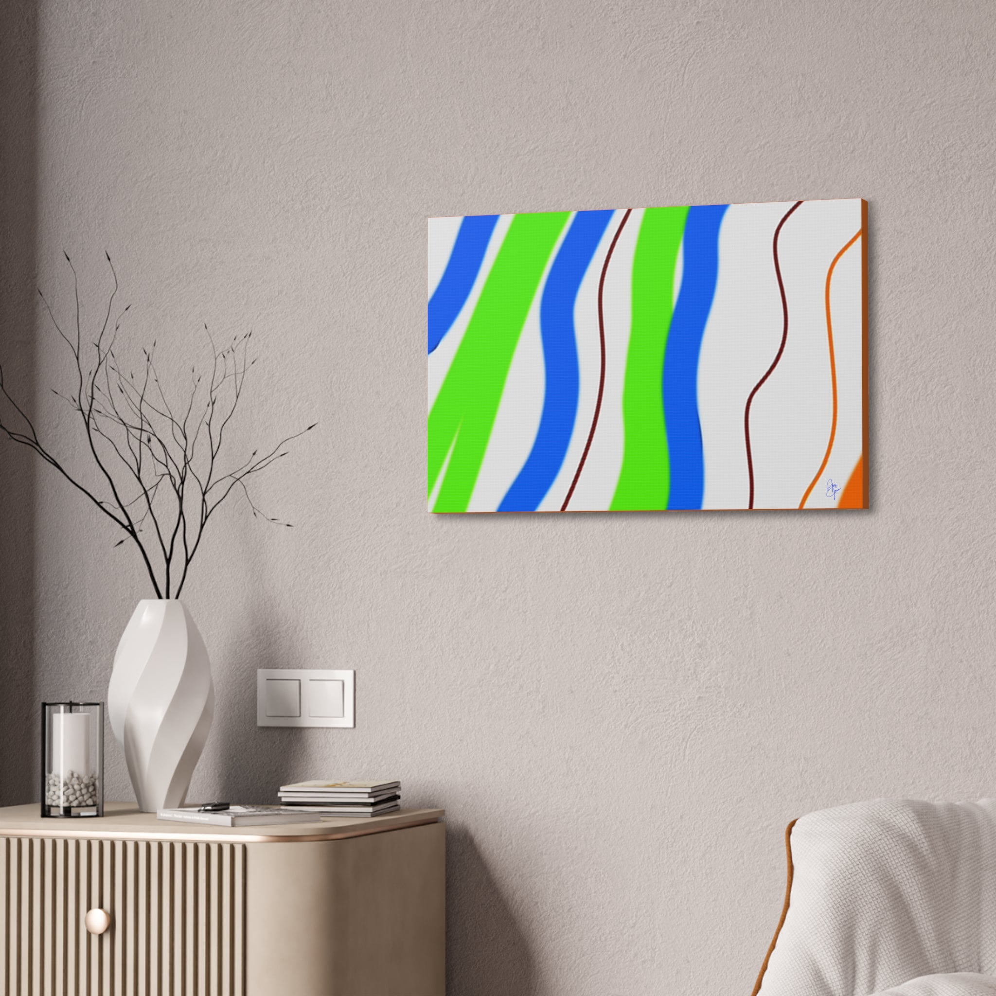 Abstract Wavy Stripes Canvas Print — Colorful Blue, Green & Orange Wall Art