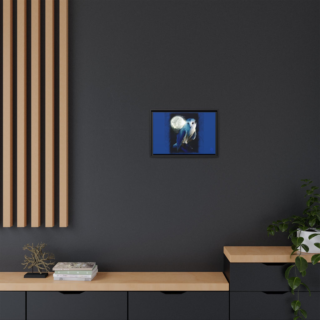 Moonlight Owl Matte Framed Canvas — Mystical Blue Owl Wall Art