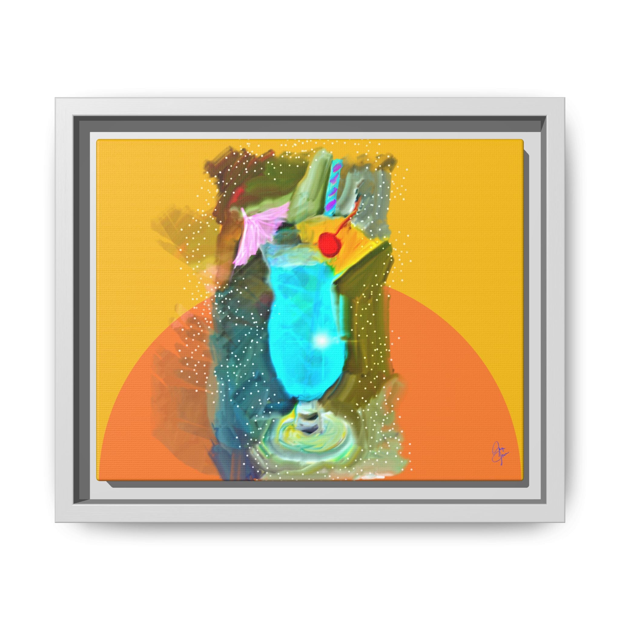 Tropical Blue Cocktail Canvas Print — Framed Matte Bar Art
