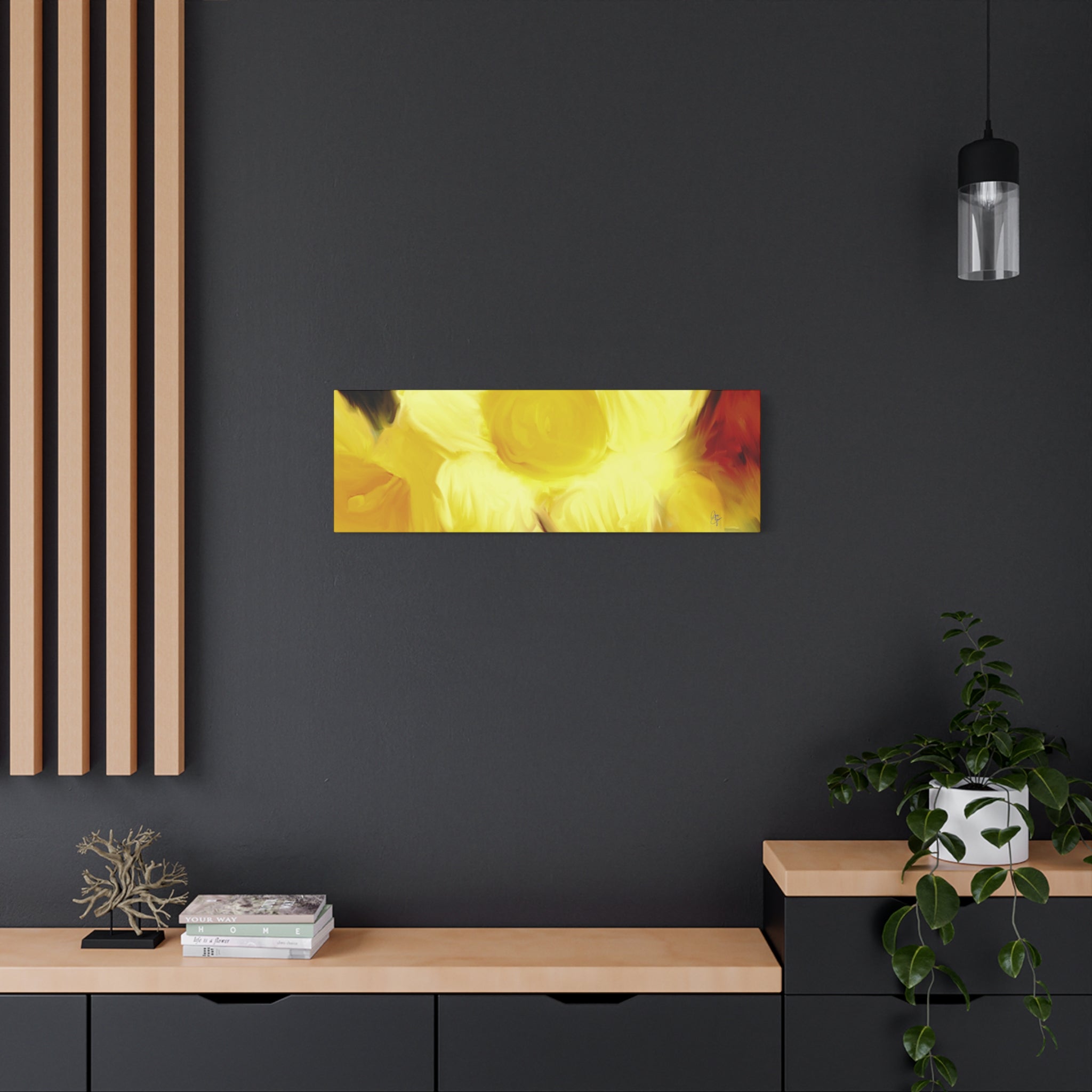 Yellow Floral Canvas Wall Art – Bright Sunflower-Style Painting, Matte Stretched Print