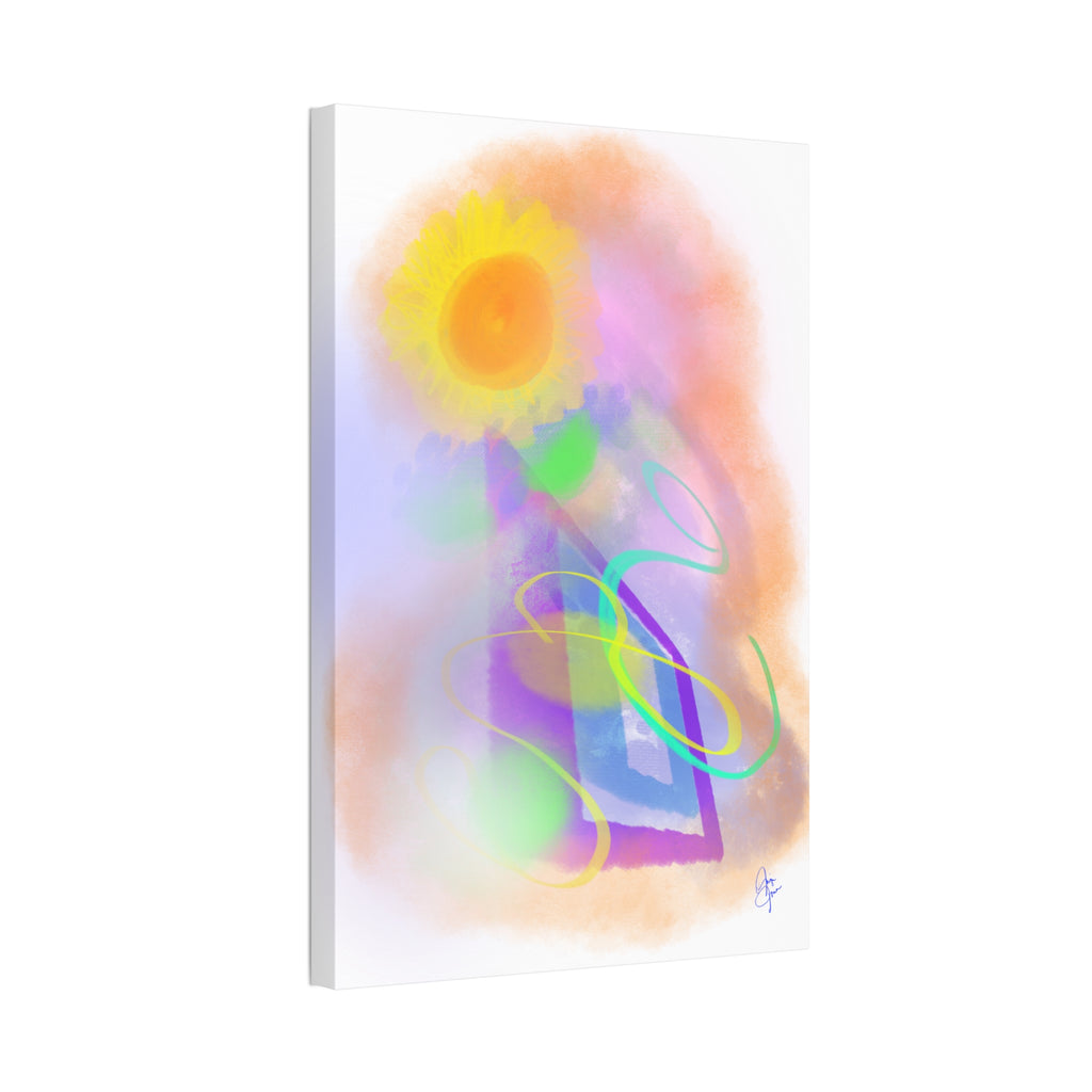 Abstract Sunrise Canvas Wall Art – Bright Pastel Sun & Swirls (1.5" Stretched)