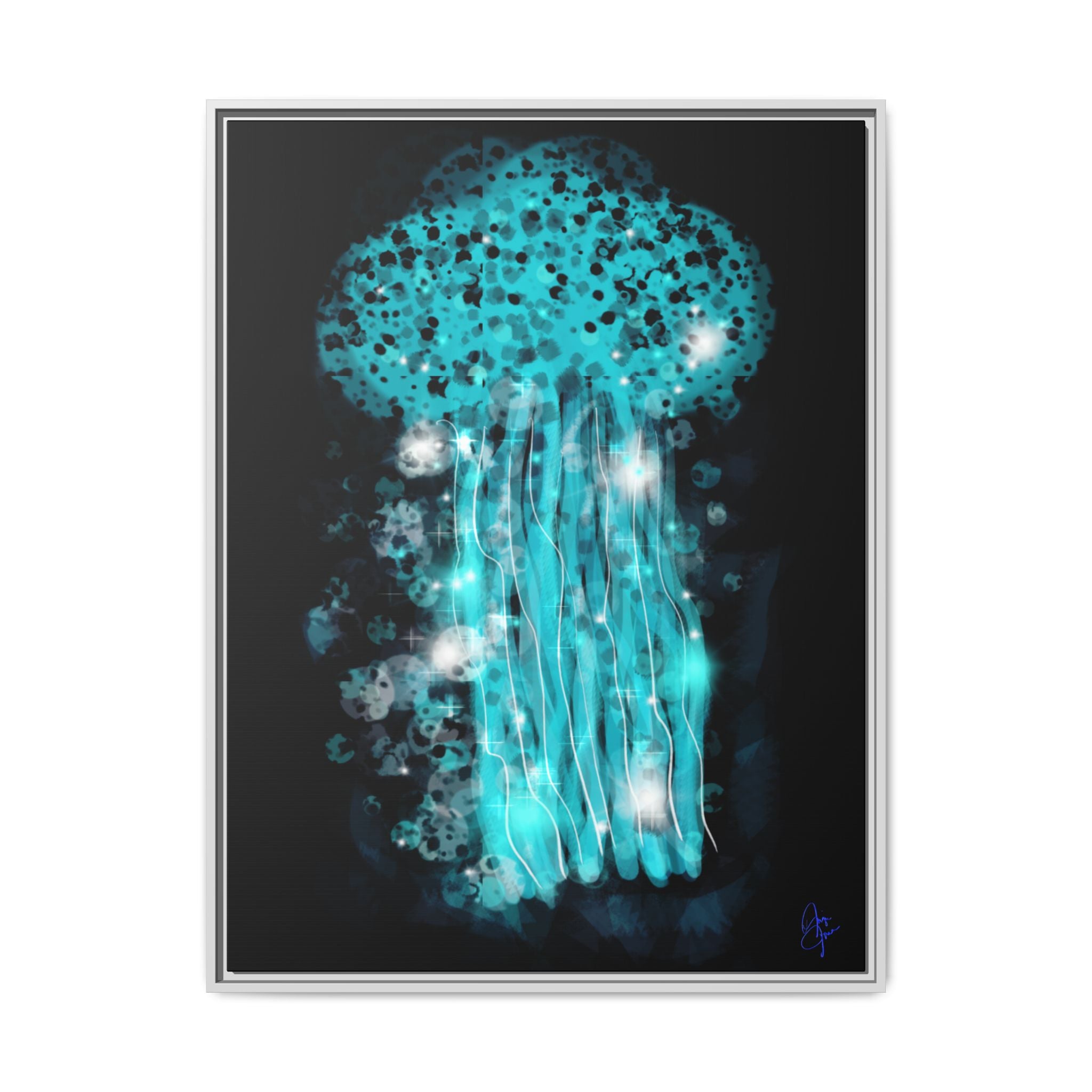 Glowing Jellyfish Art Print — Framed Matte Canvas