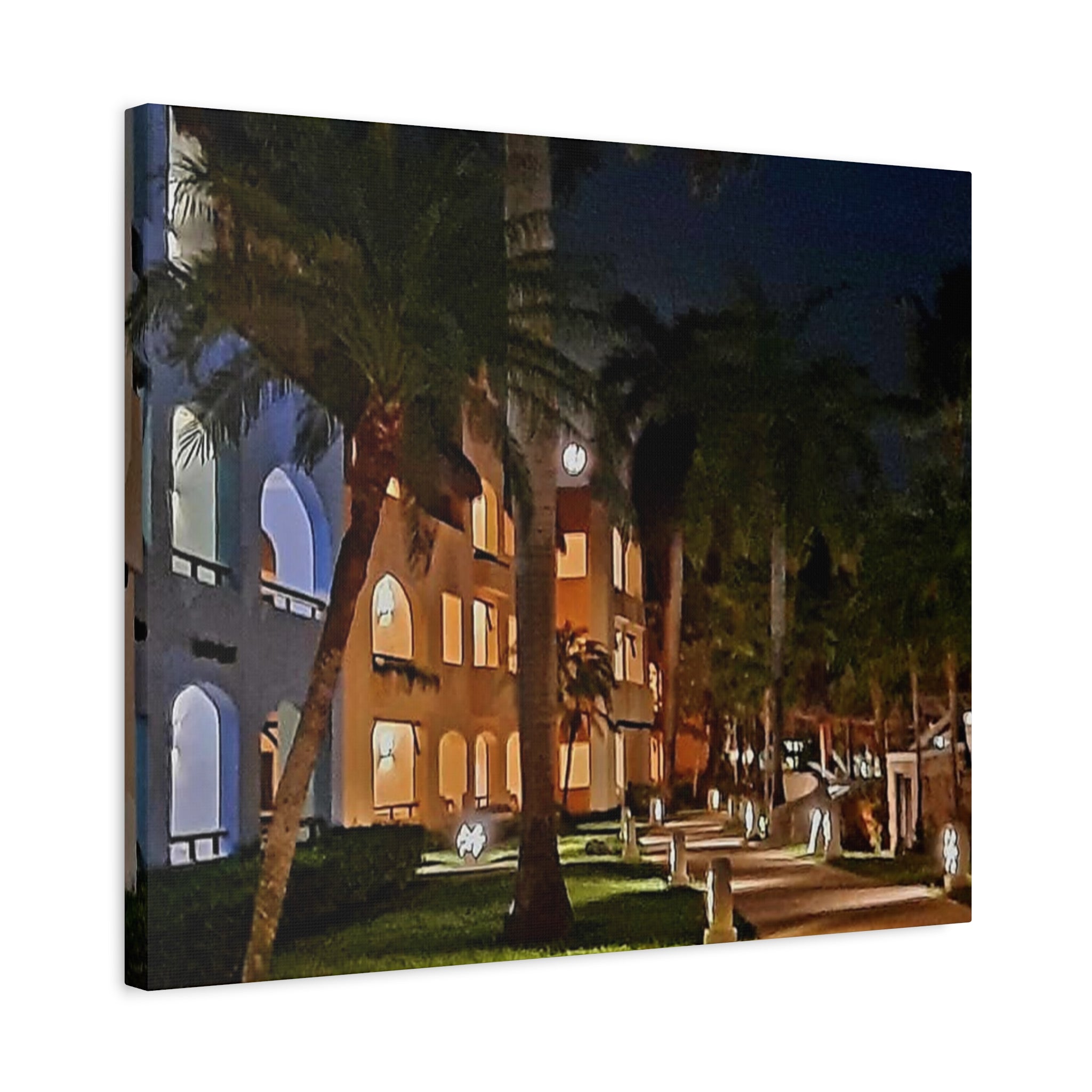 Tropical Night Hotel Matte Canvas Wall Art