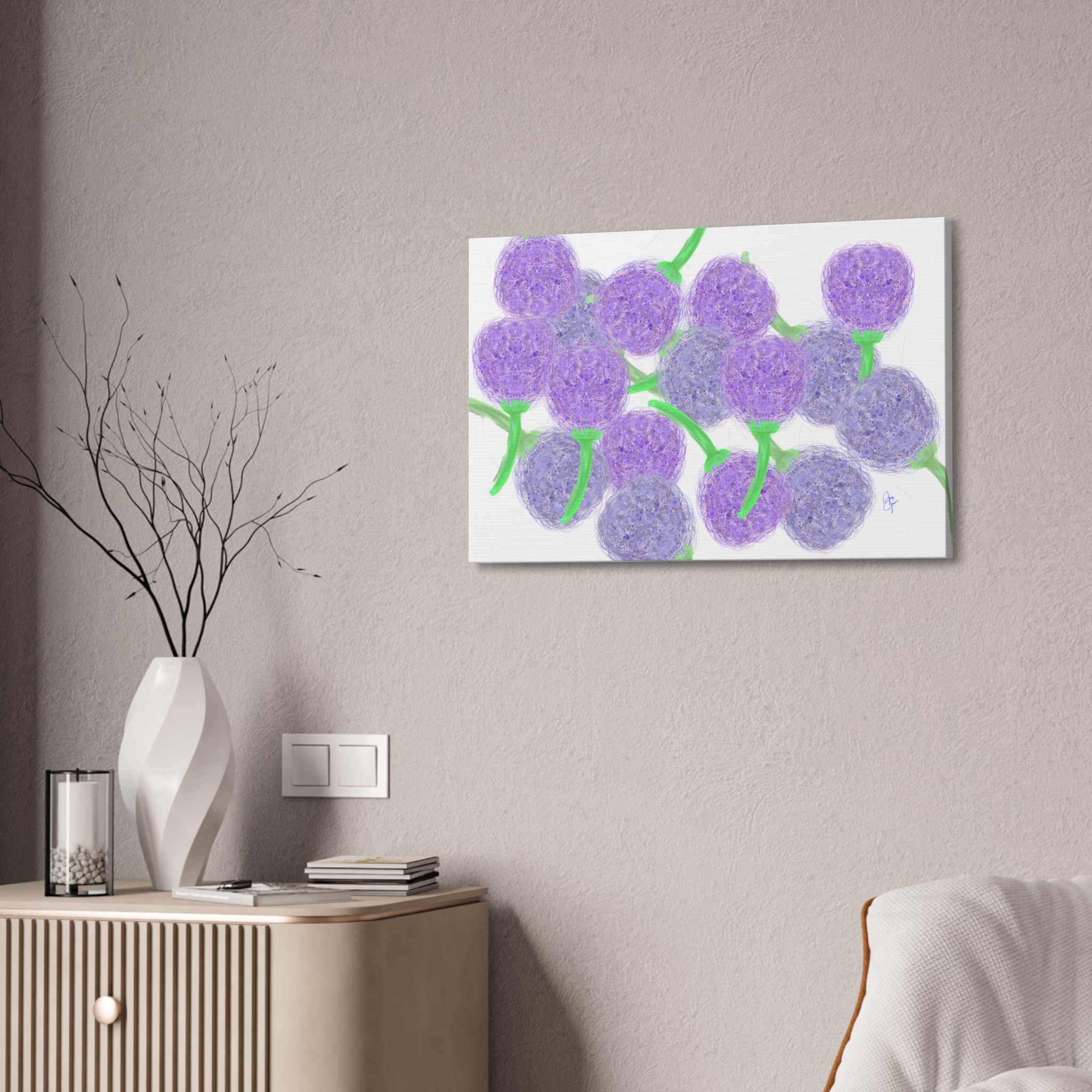 Purple Berry Art Canvas Print — Floral Abstract Wall Decor (Stretched 1.5")