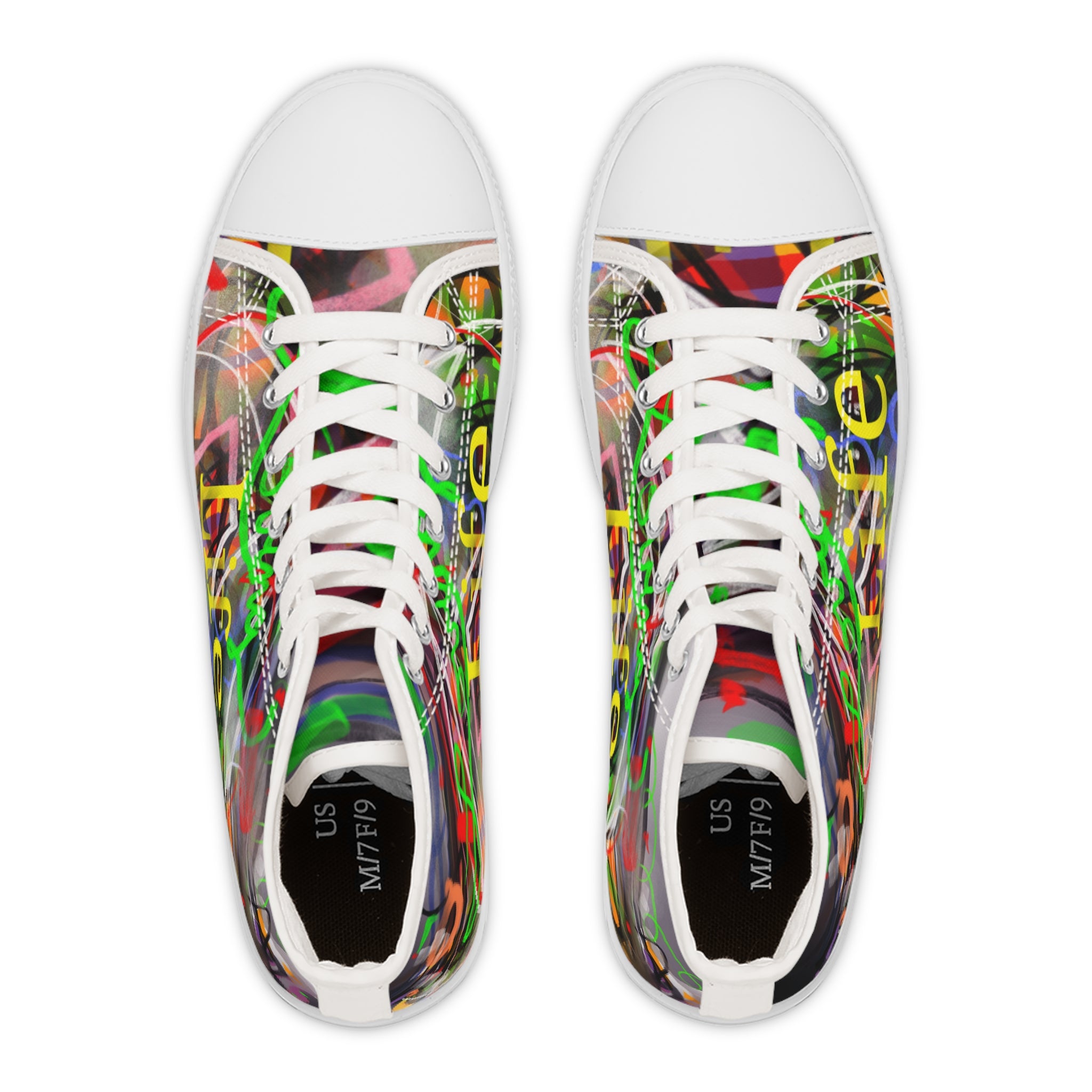 Women’s High Top Sneakers — Colorful Graffiti 'Life' Street Art Design