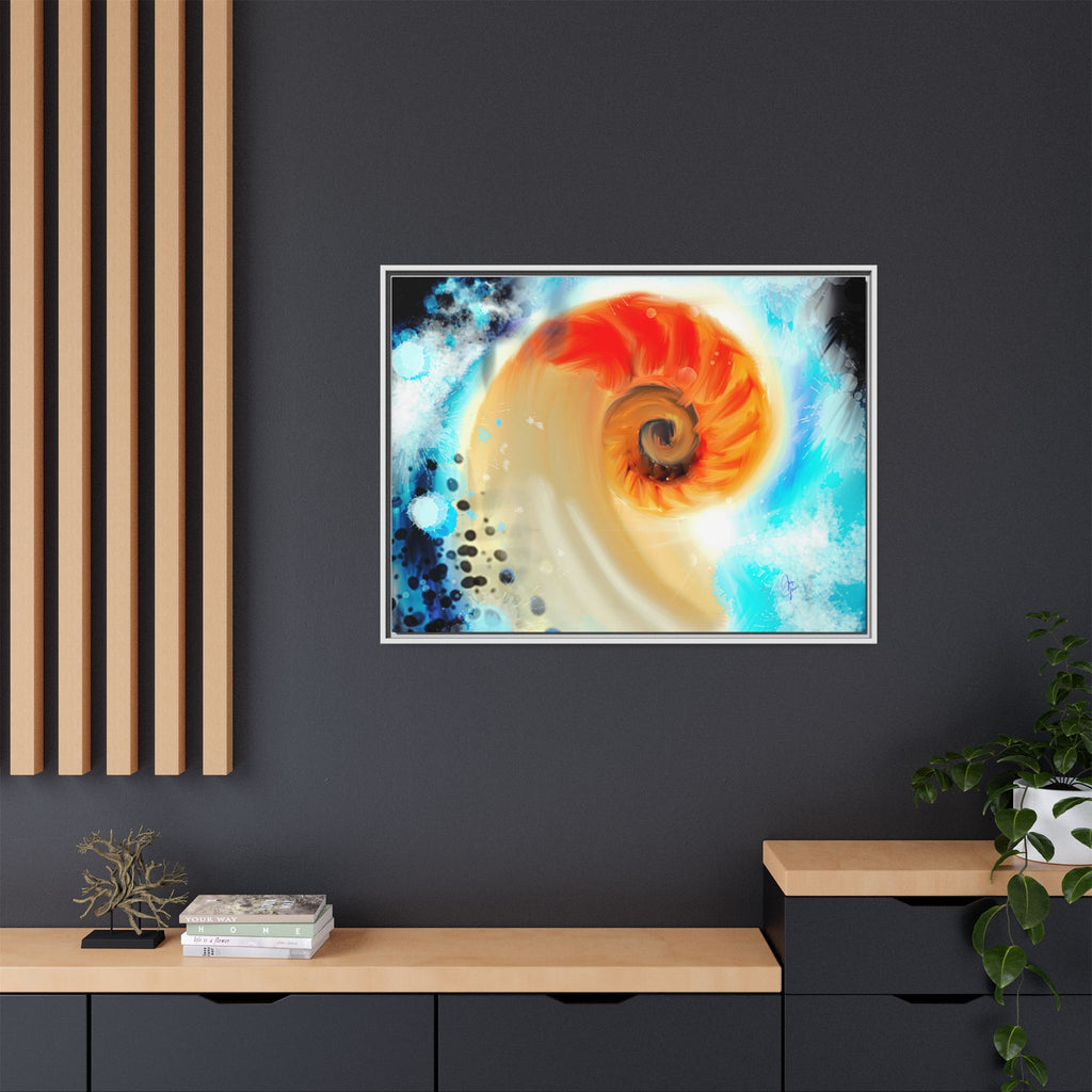 Framed Abstract Spiral Canvas Art — Vibrant Nautical Wave Print