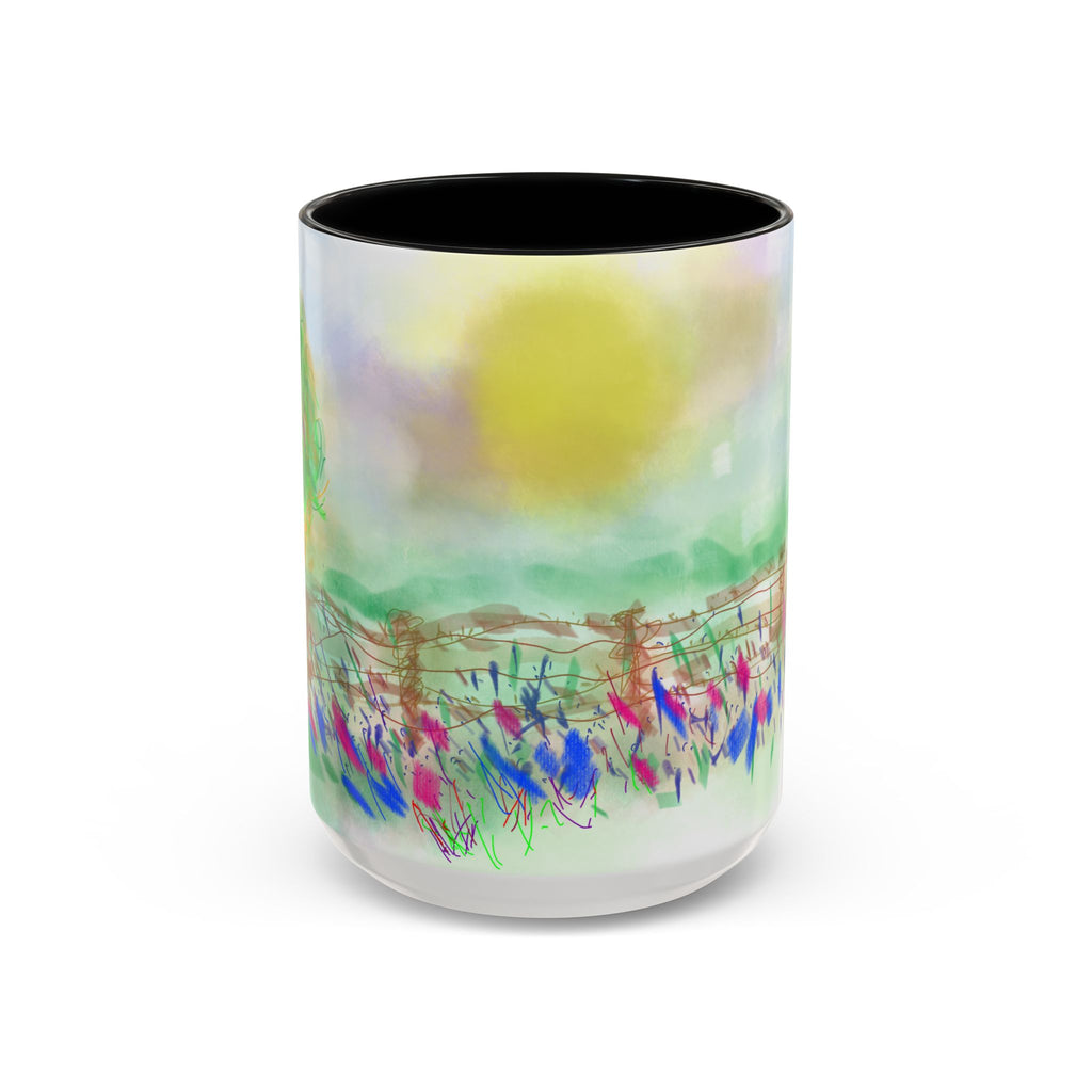 Sunlit Meadow Accent Coffee Mug — Watercolor Floral Sunrise (11/15oz)