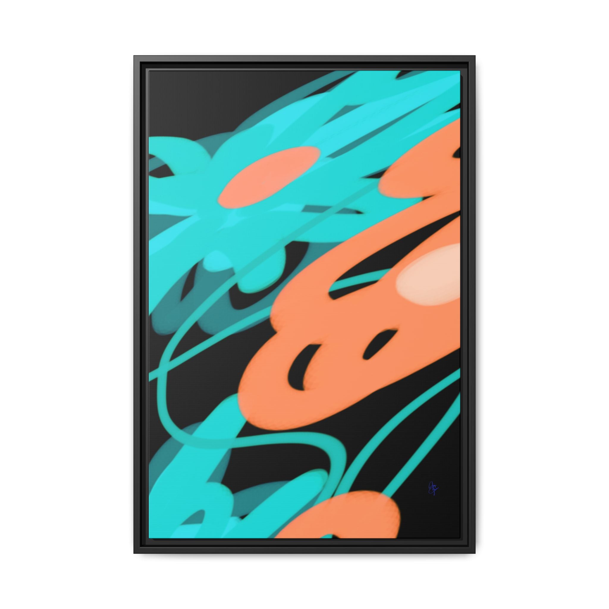 Abstract Teal & Coral Splash Framed Canvas
