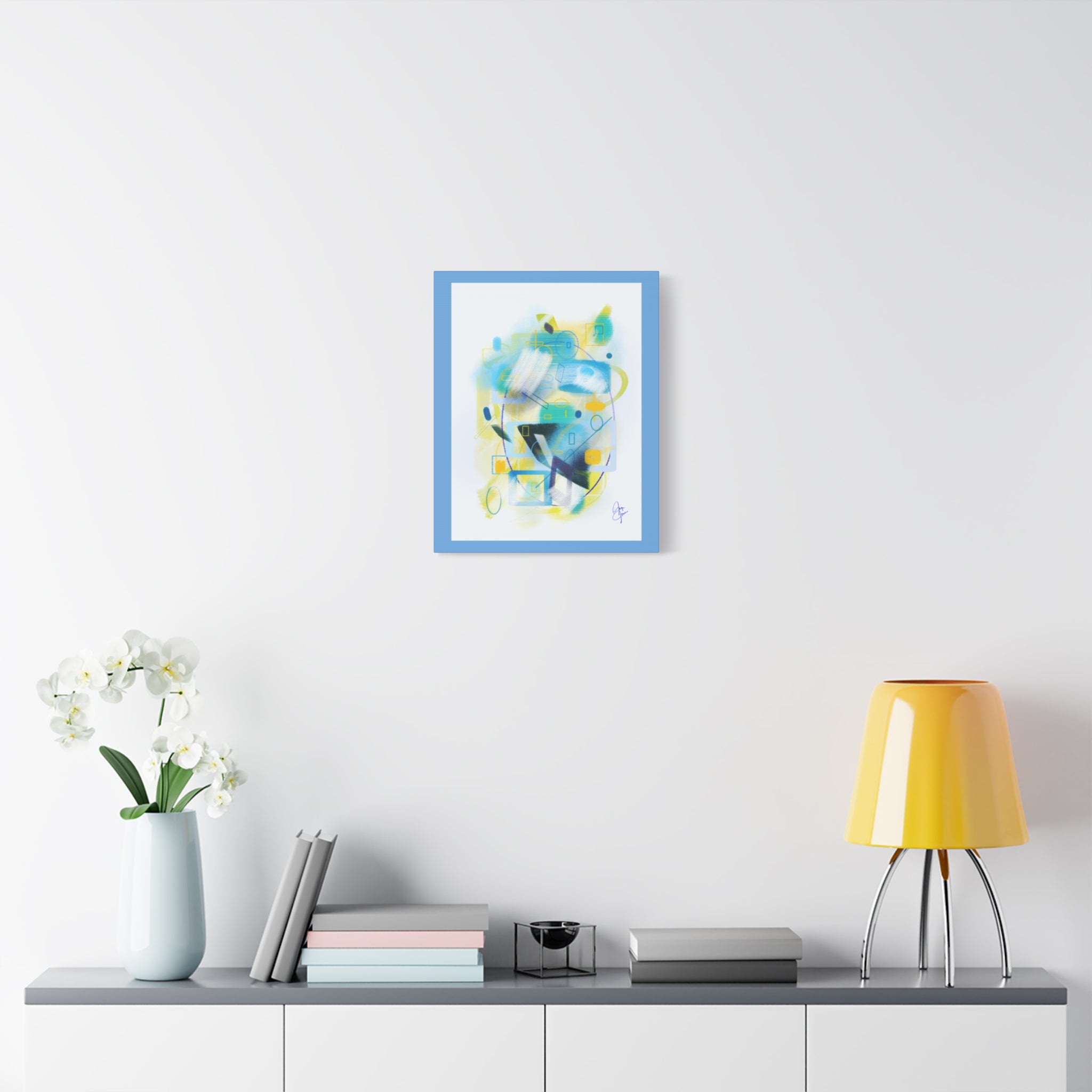 Abstract Blue & Yellow Geometry Canvas Print — Modern Stretched Wall Art